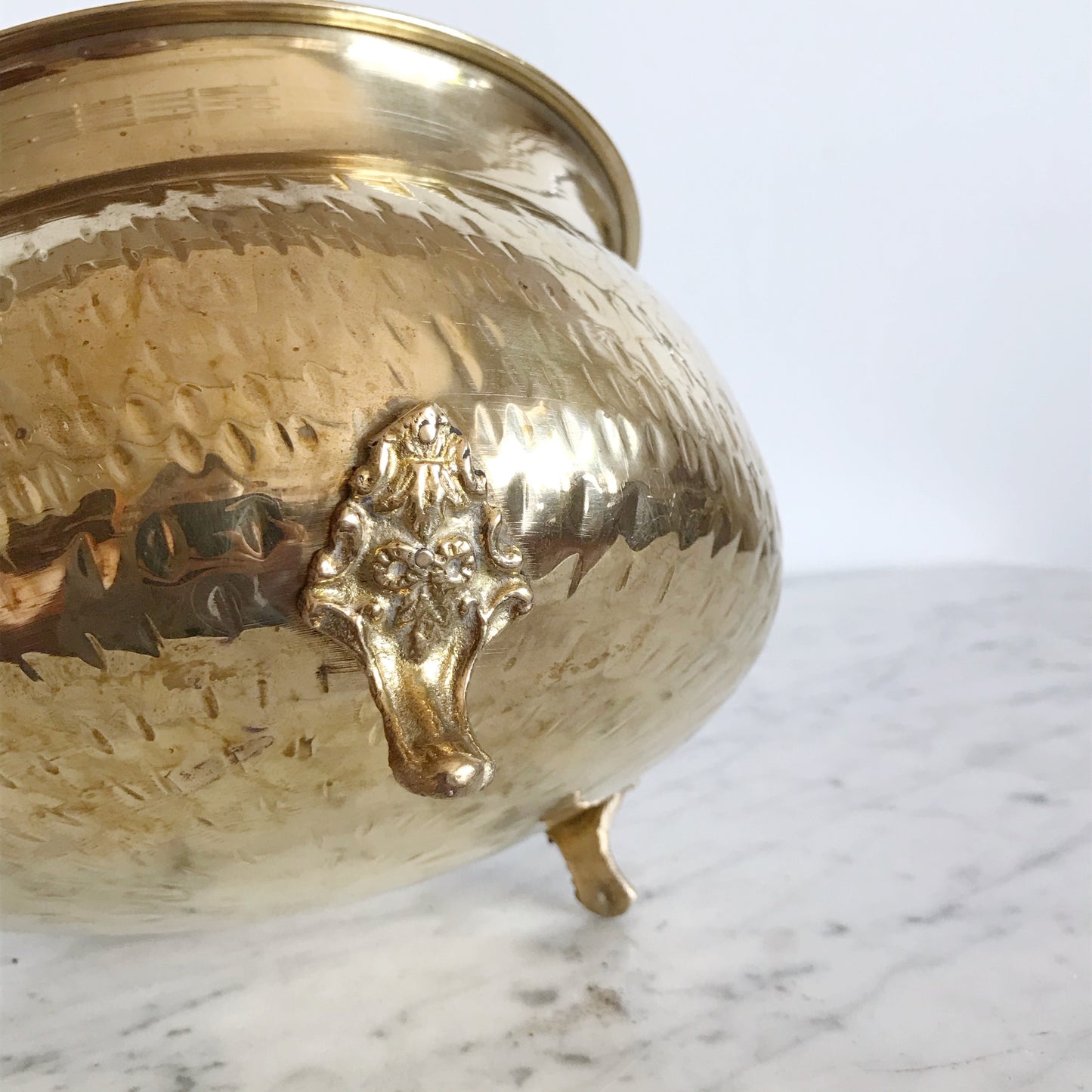 Large Vintage Footed Brass Planter