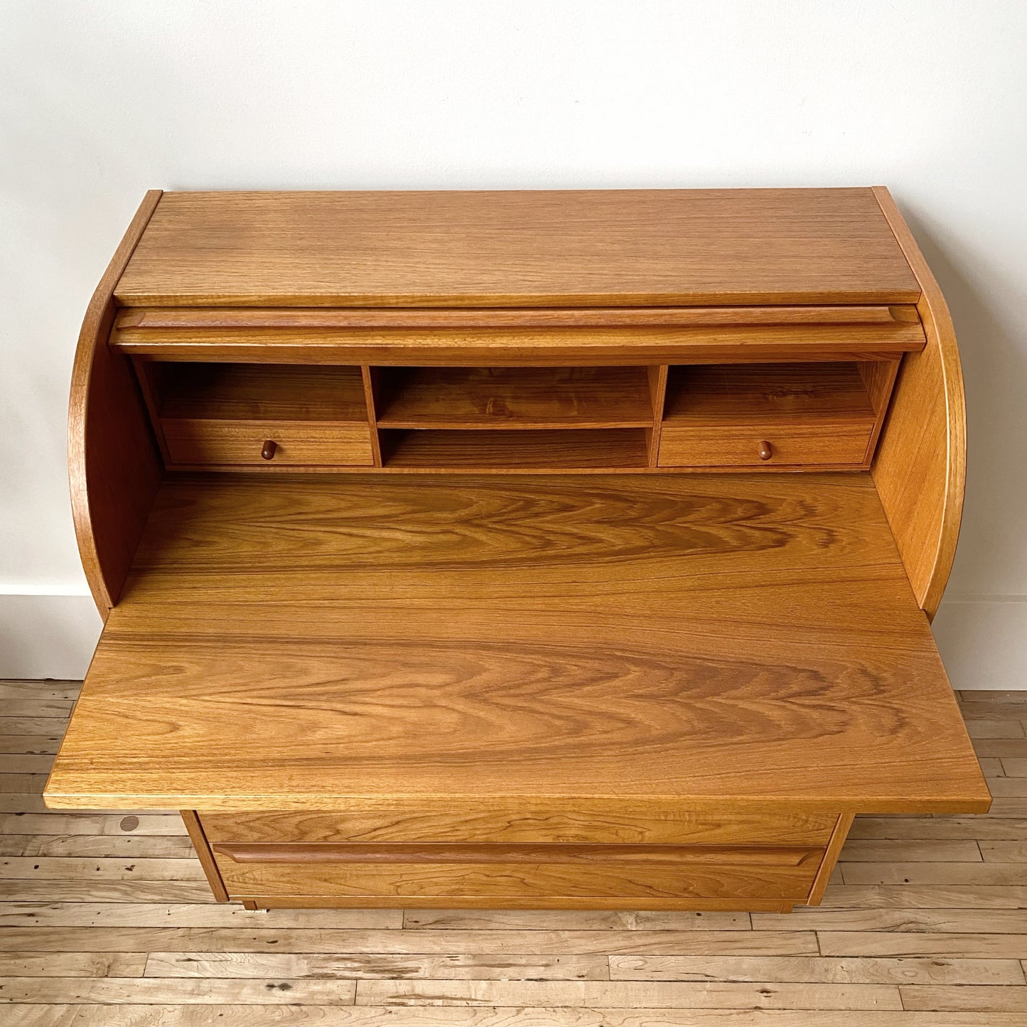 Vintage Teak Roll-top Secretary Desk