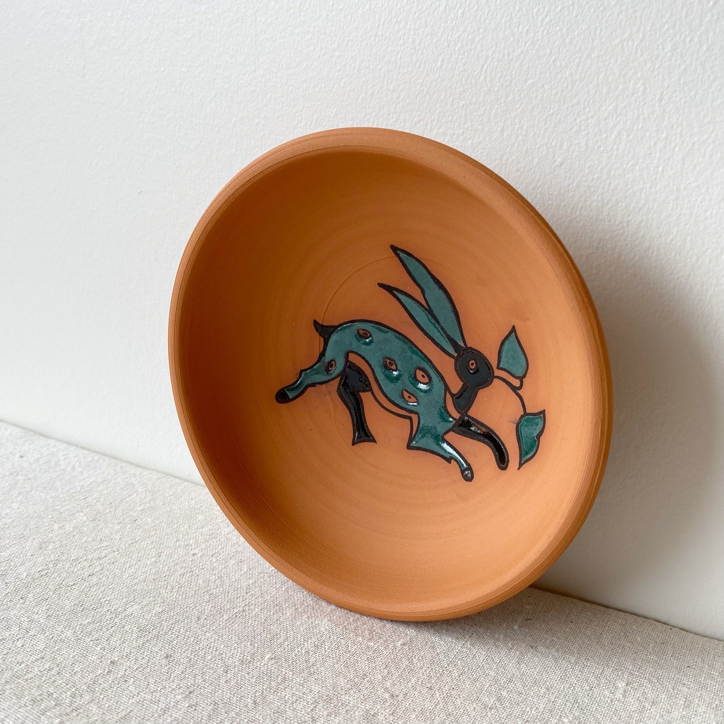 Vintage Terra Cotta Bowl With Rabbit