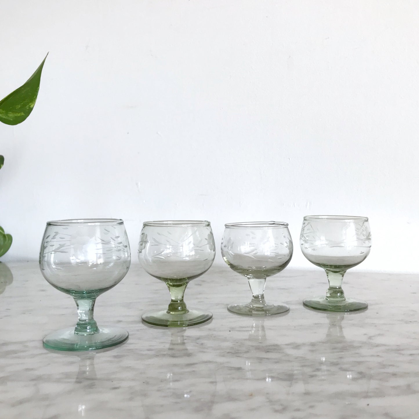 Set of Blown-glass Stemmed Glasses