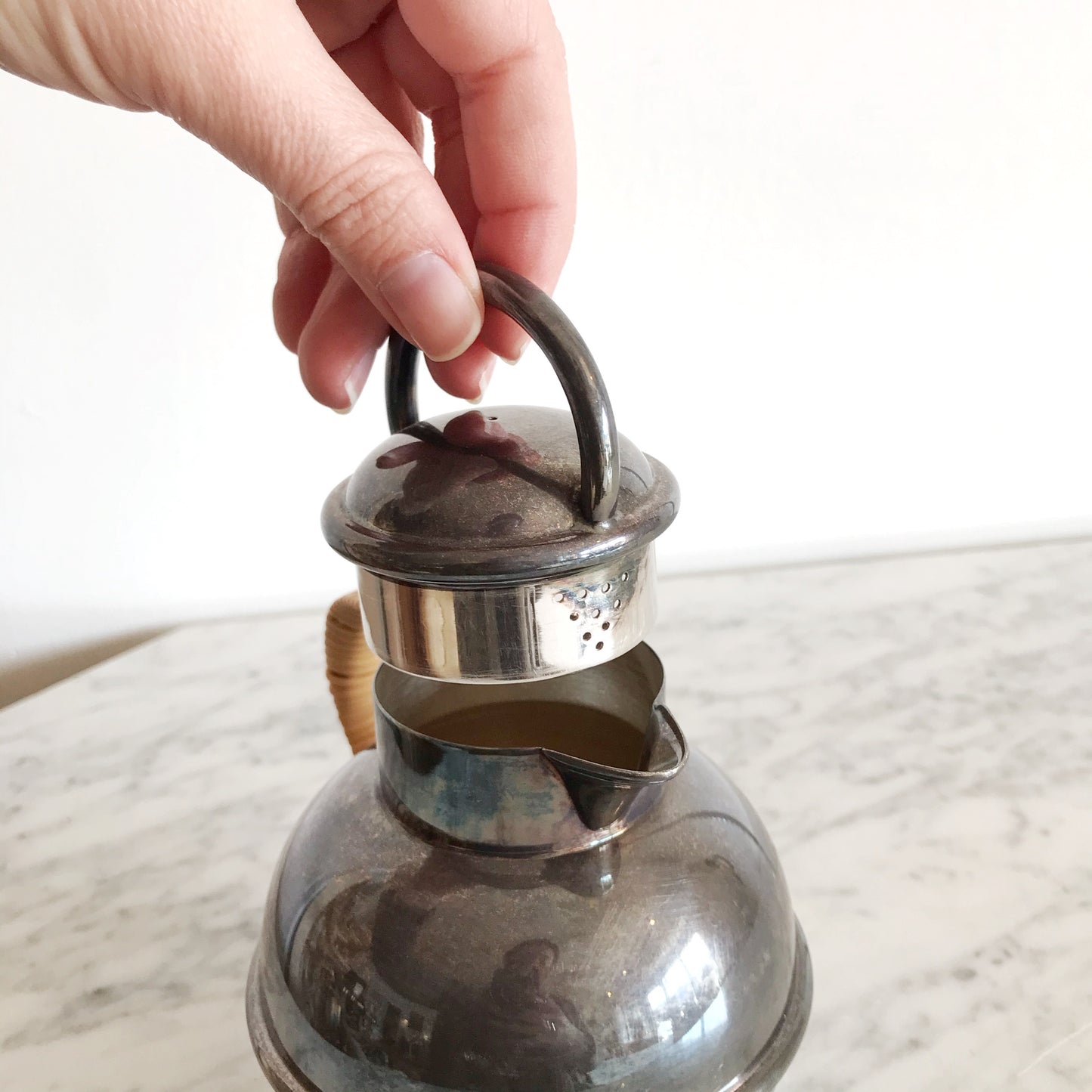 Vintage Silver Teapot with Wrapped Handle