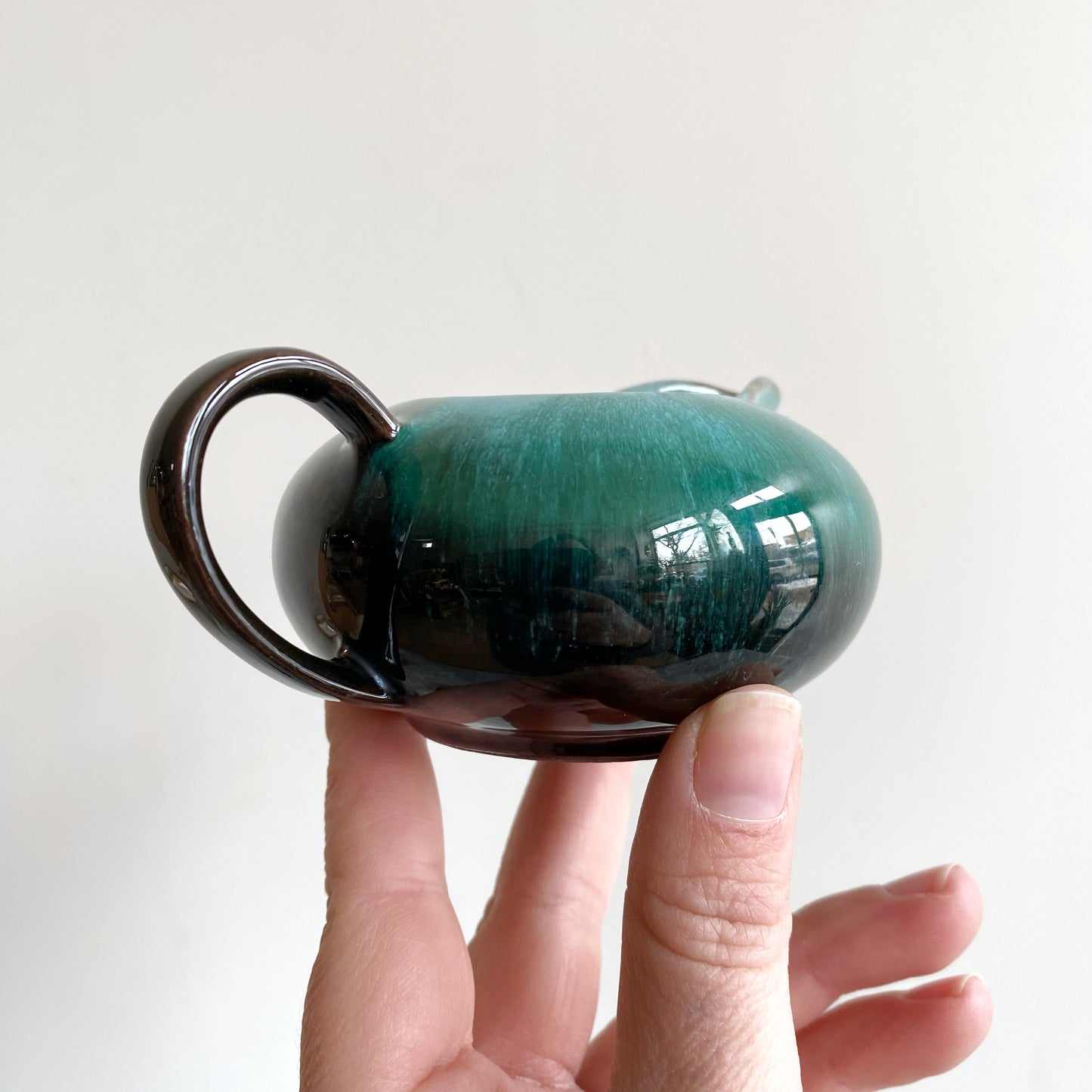 Set: Vintage Green Ceramic Cream Sugar