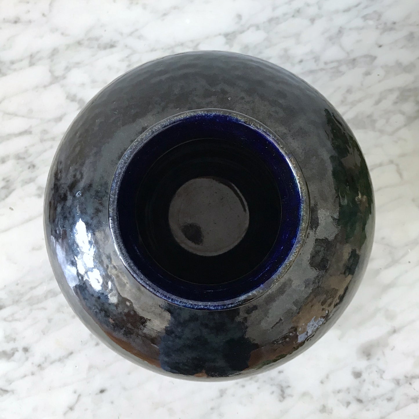 Large Vintage Studio Pottery Vase, Dark Blue-Black