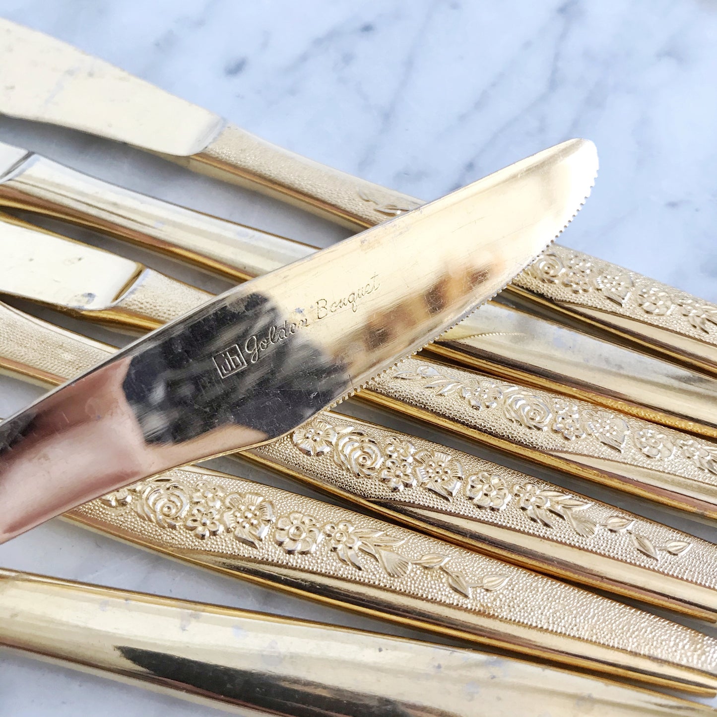 Vintage Gold Flatware, Floral Pattern, 28-piece