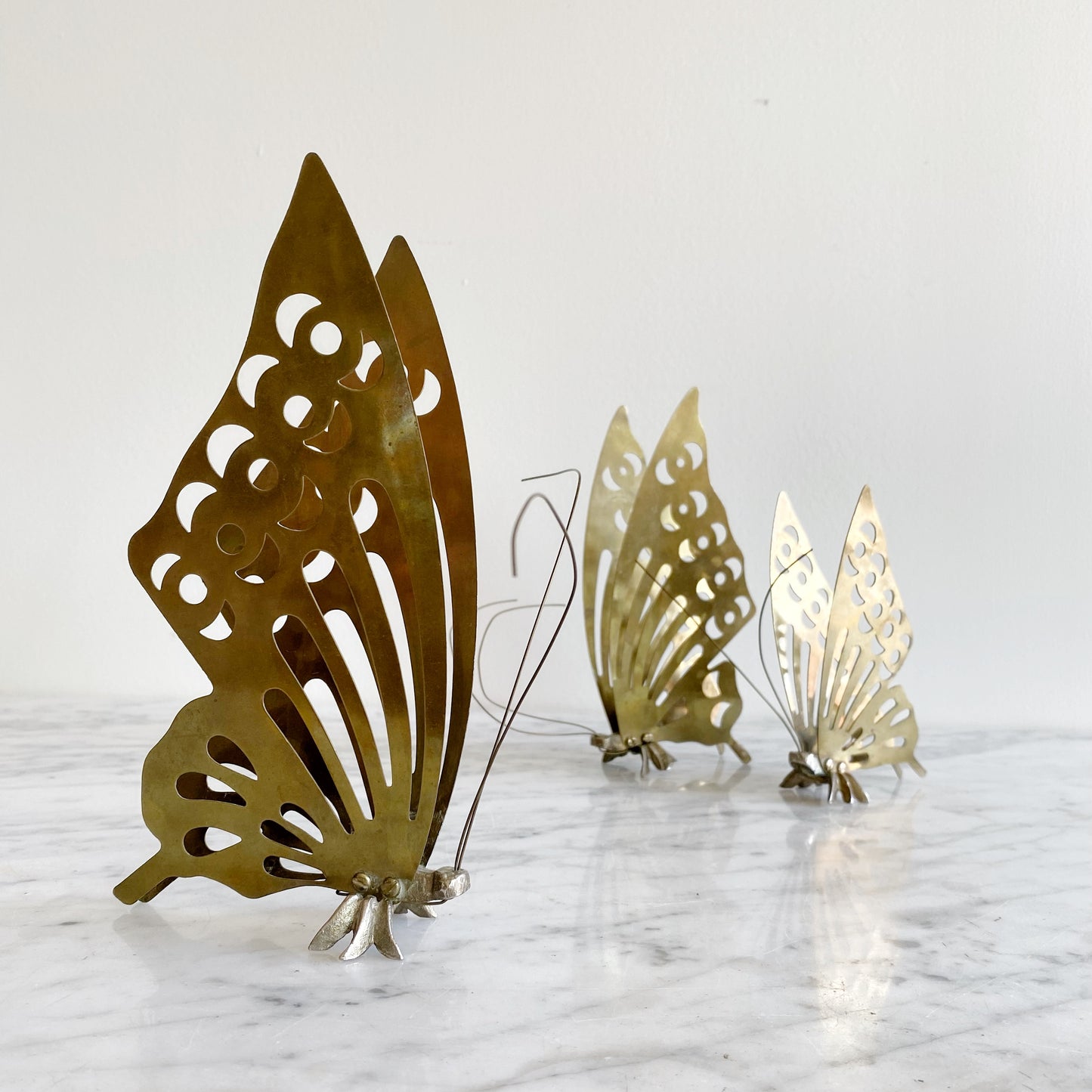 Set of 3 Vintage Brass Butterflies