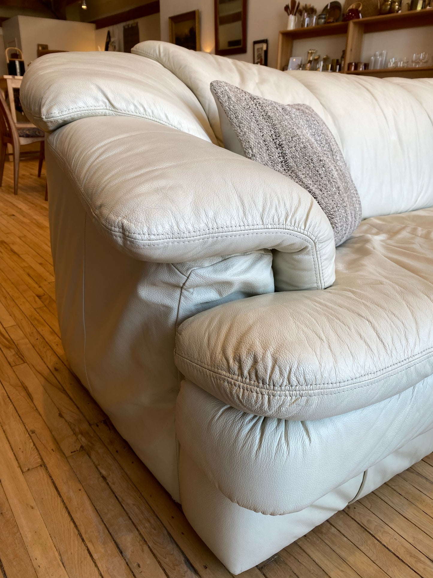 Vintage Slouchy Leather Sofa, 7'