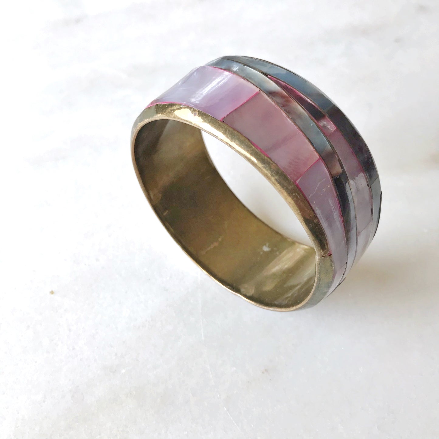 Amazing Vintage Brass + Pearl Cuff Bracelet