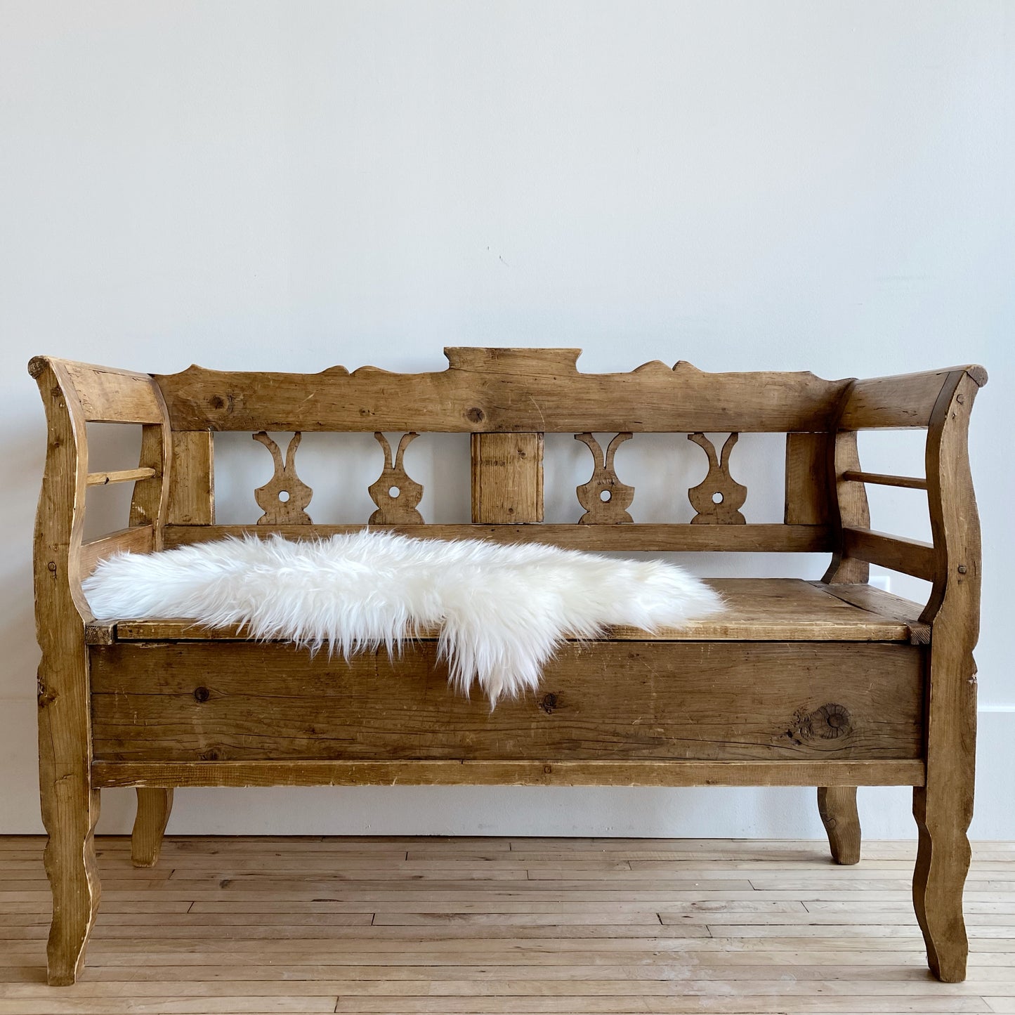 Vintage Swedish Pine Bench with Storage