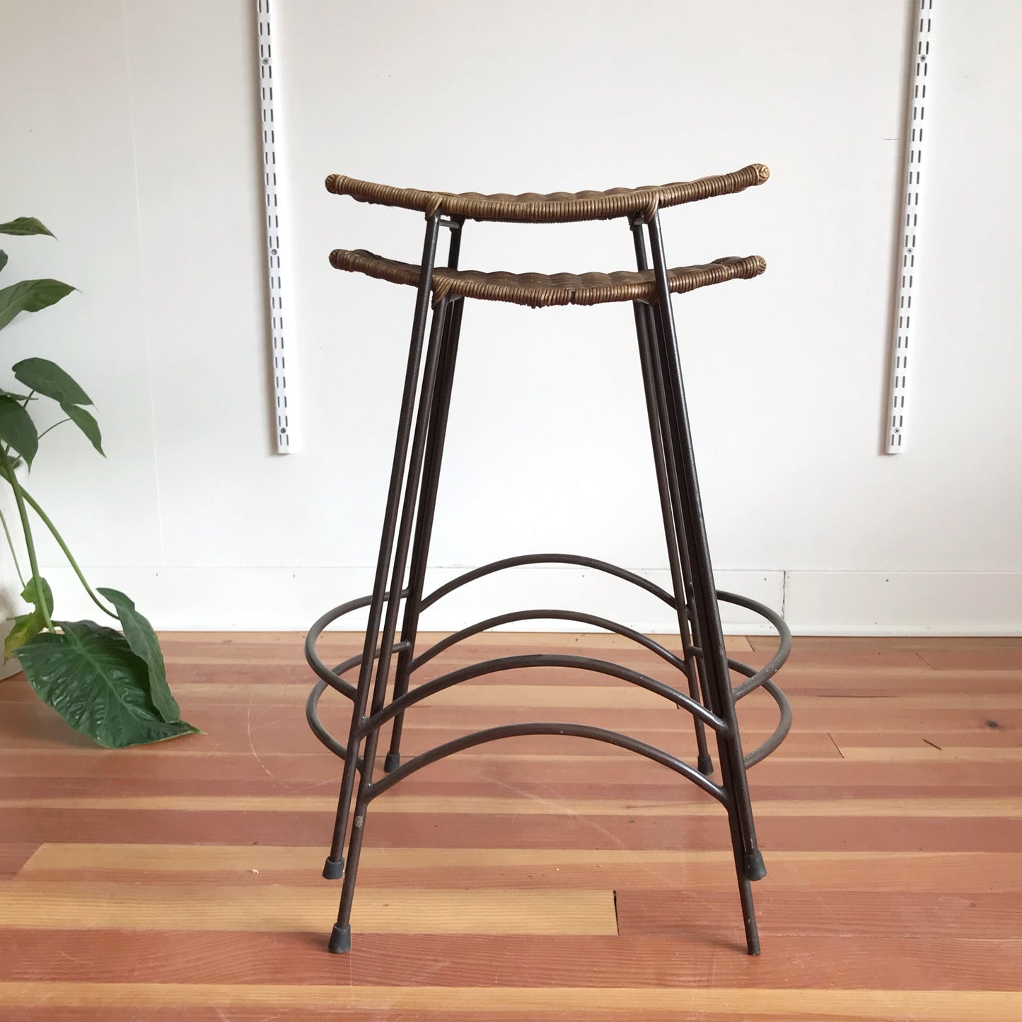 Pair of Vintage Wicker Stools, Attr. Arthur Umanoff