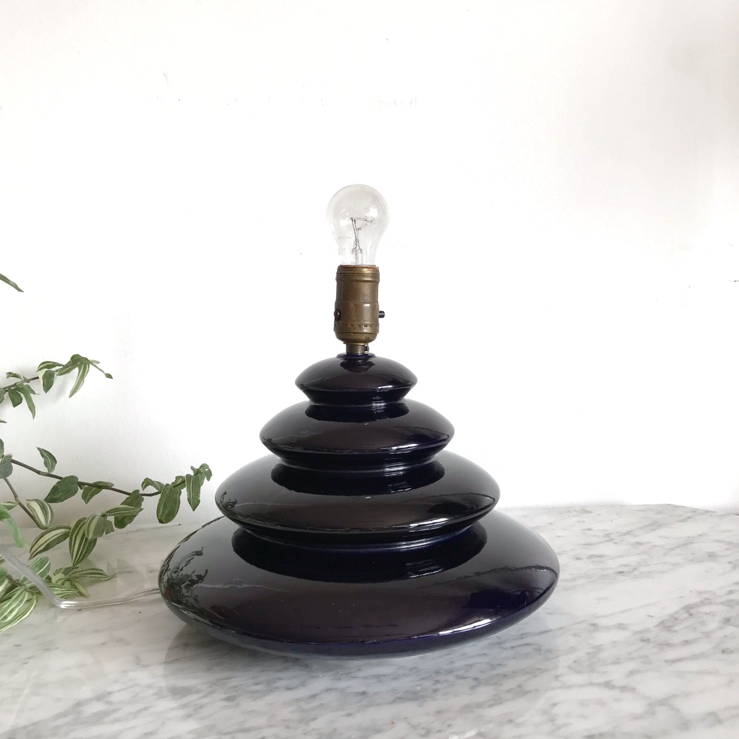 Sculptural Mid-Century Ceramic Lamp, Midnight Blue
