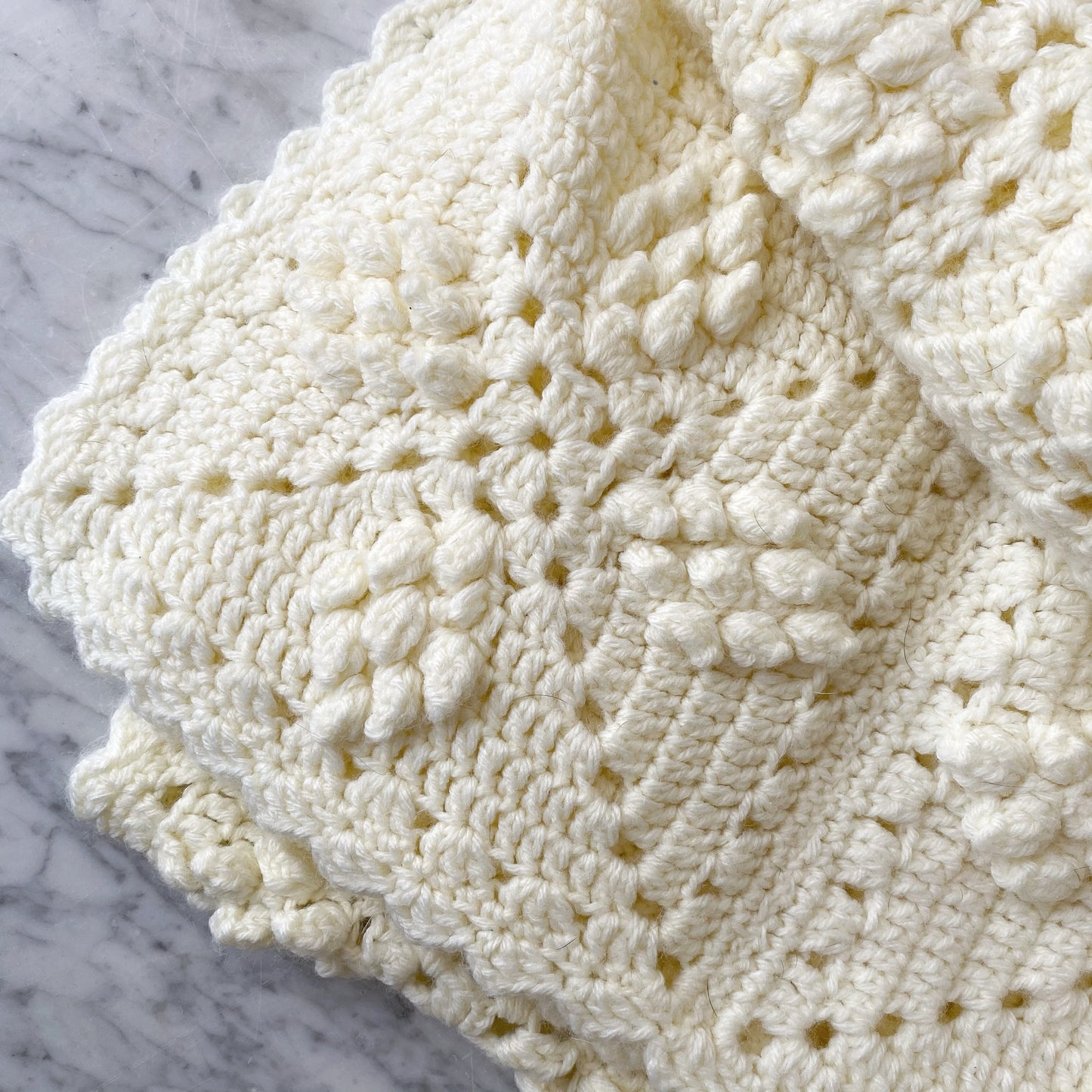 Vintage Hand-Stitched Baby Blanket, Ivory