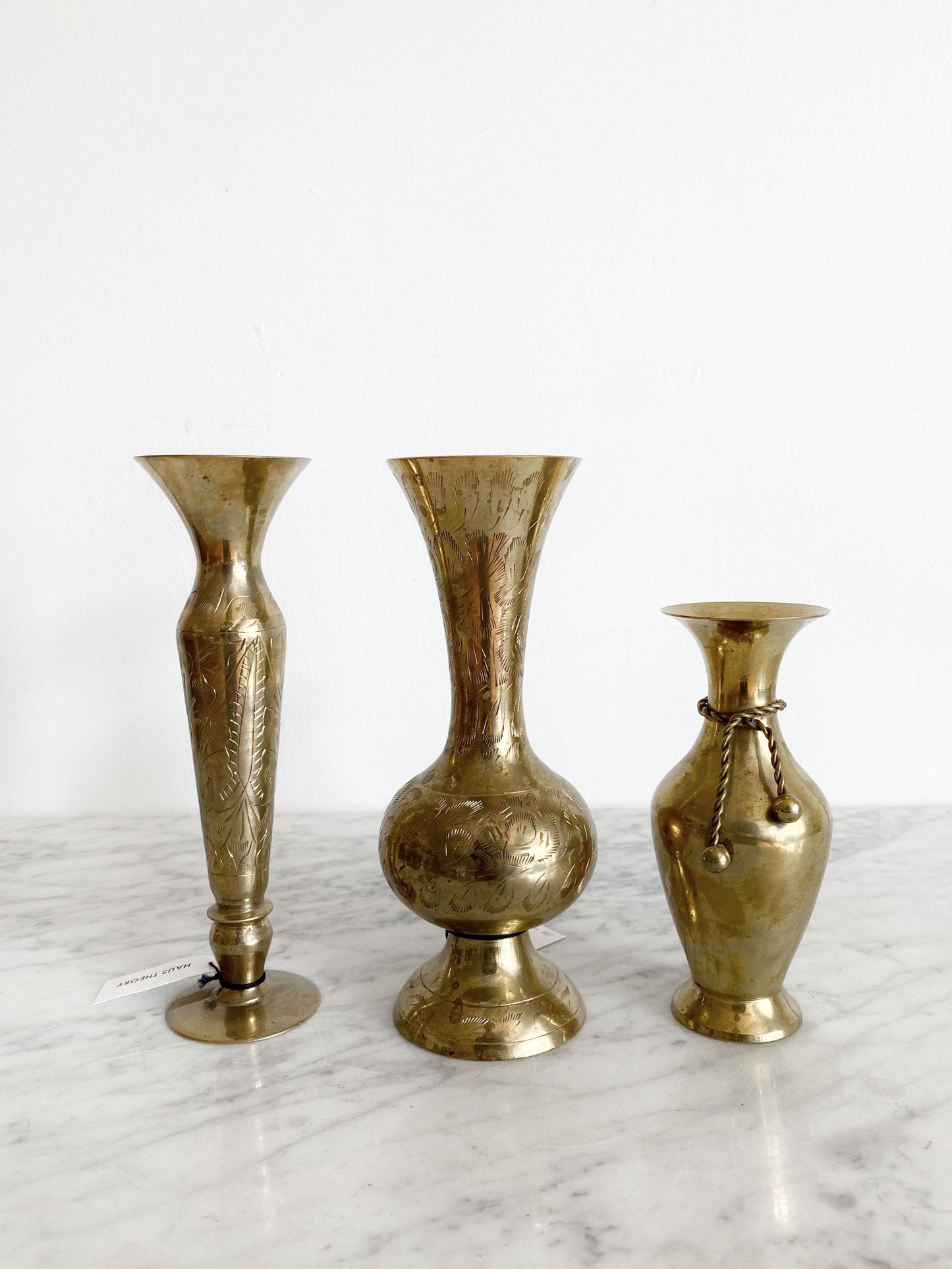 Slender Vintage Etched Brass Vase