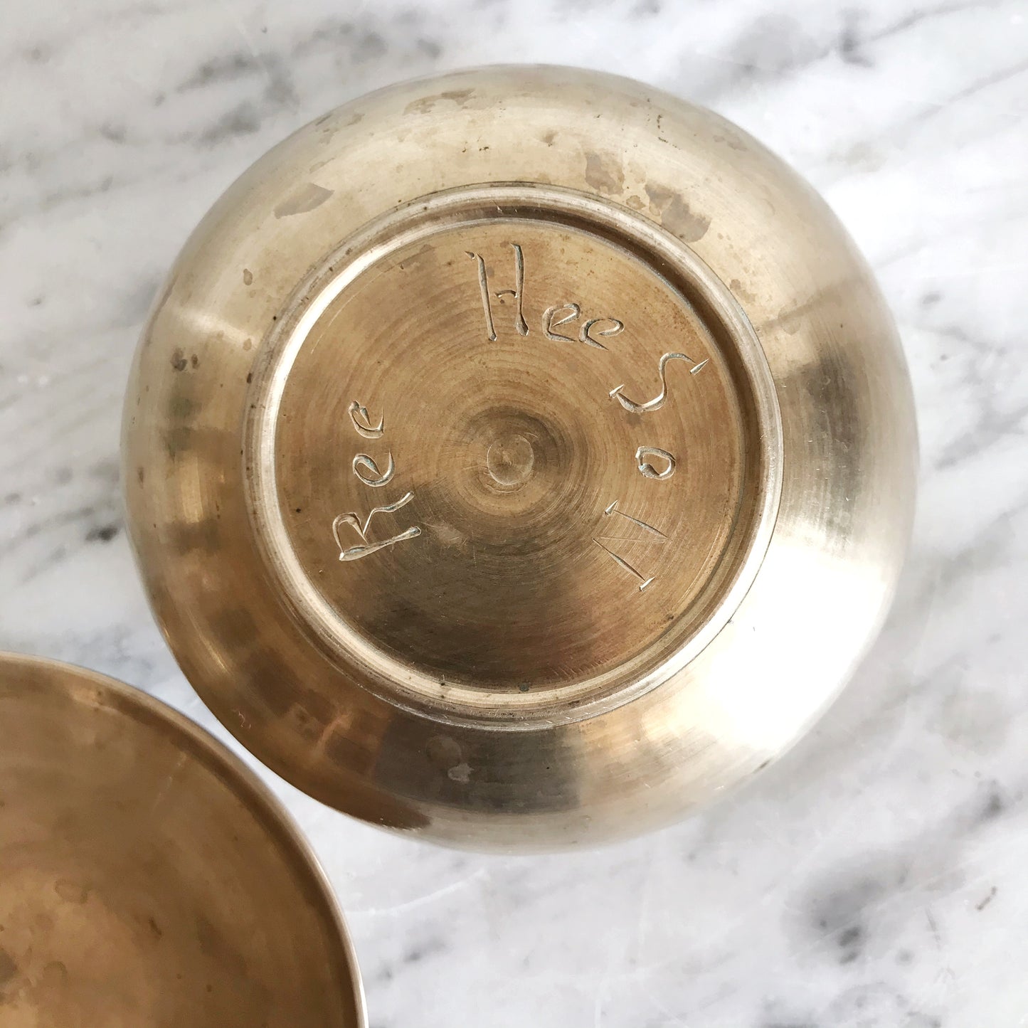 Heavy Vintage Brass Container w Lid