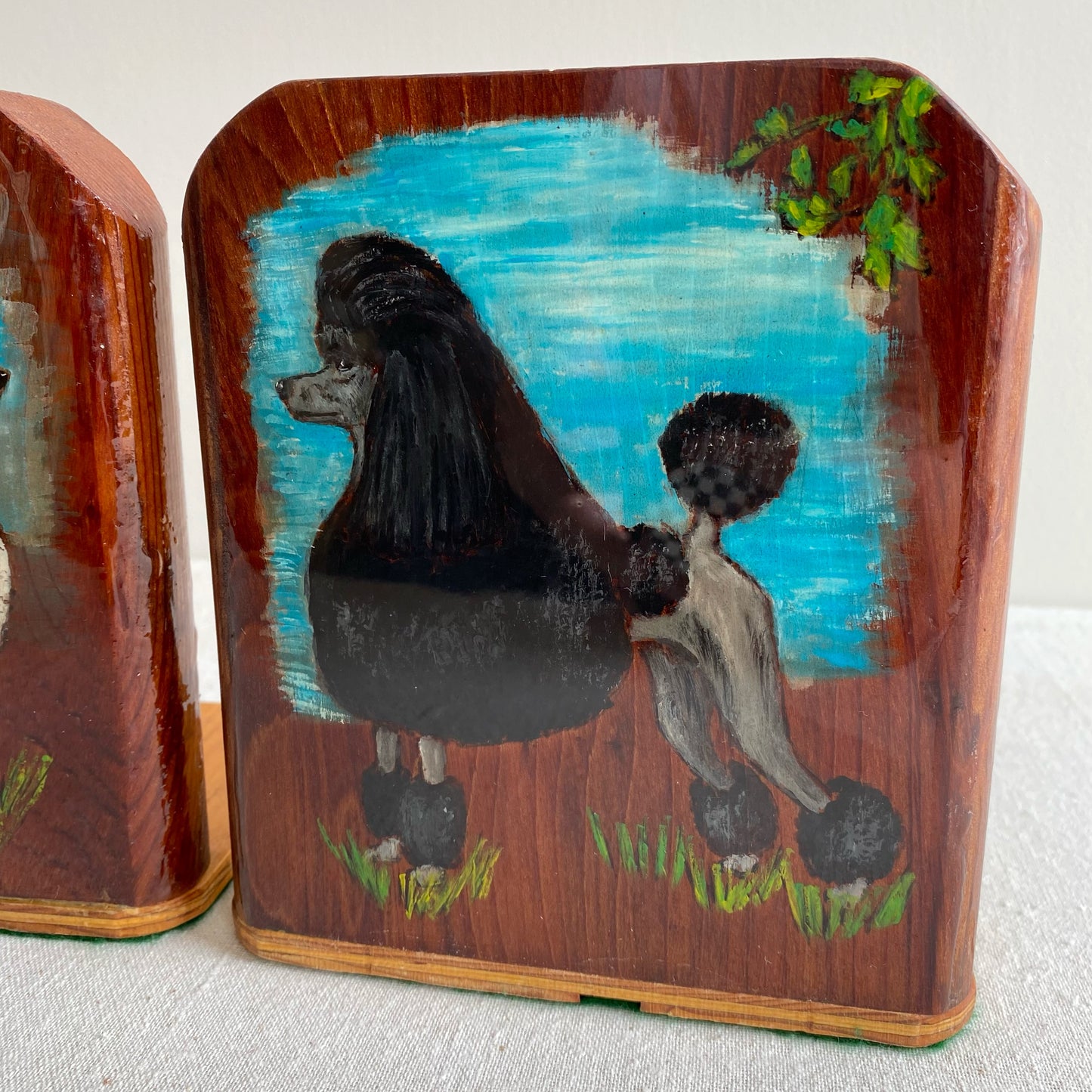 Pair of Vintage Hand-painted Poodle Bookends