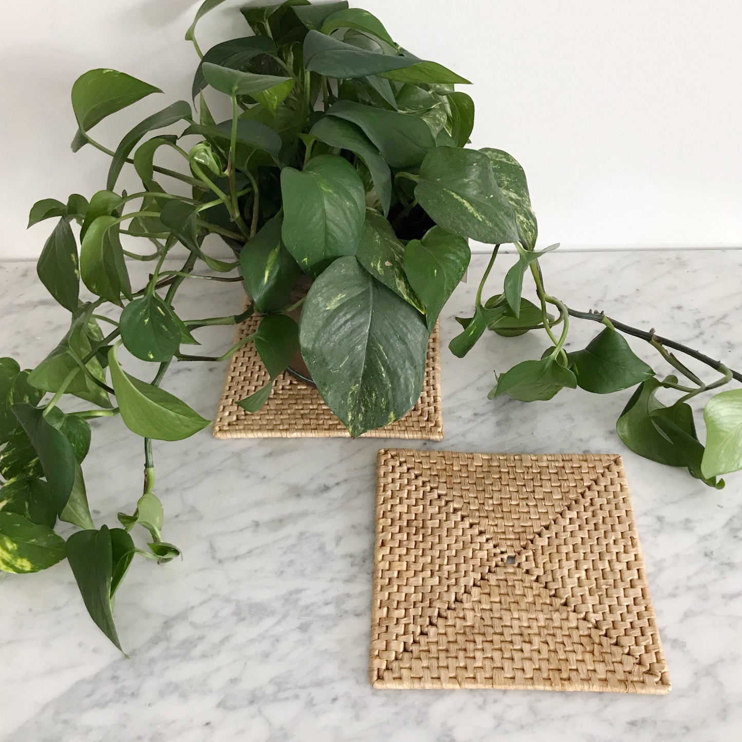 Pair of Woven Straw Square Trivets