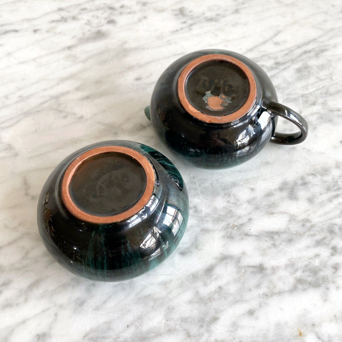 Set: Vintage Green Ceramic Cream Sugar