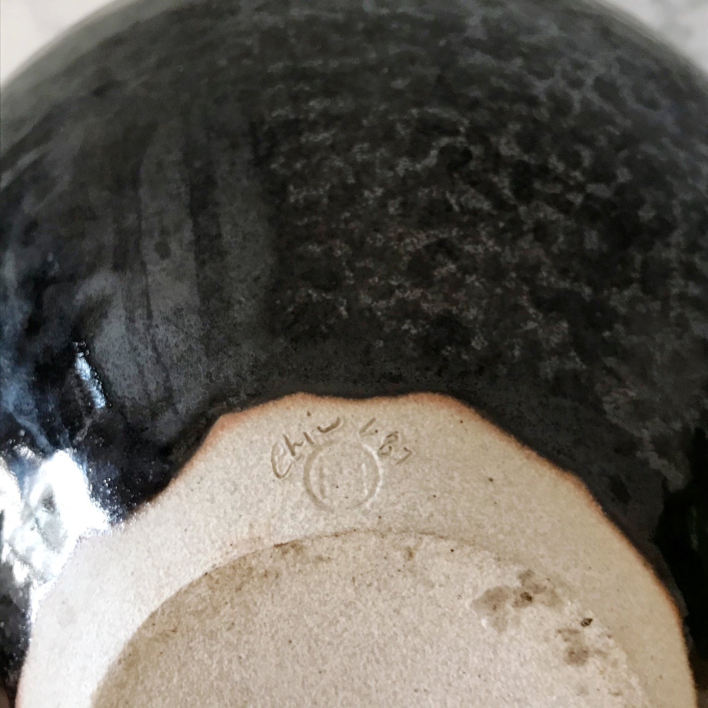 Large Vintage Studio Pottery Vase, Dark Blue-Black
