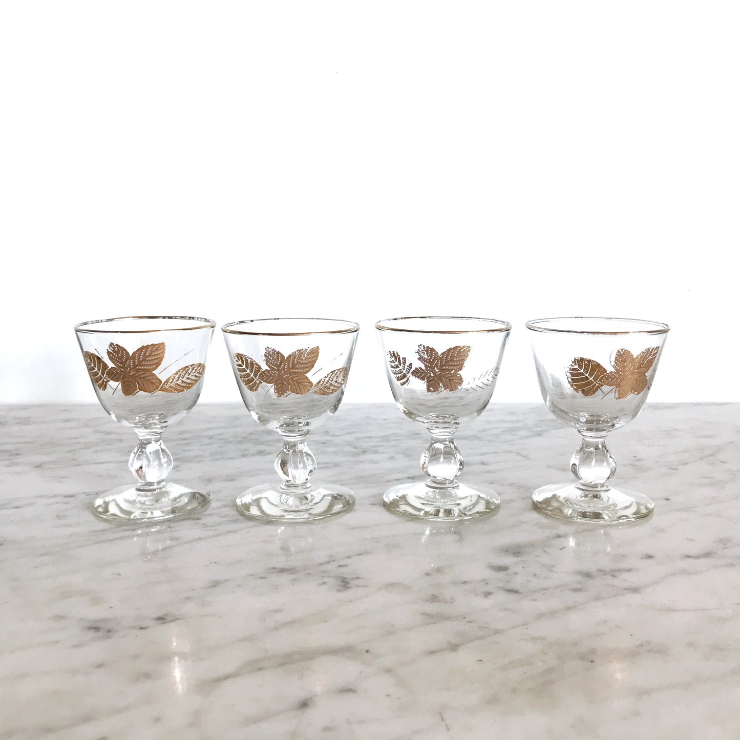 Set of 4 Vintage Gold Leaf Glasses