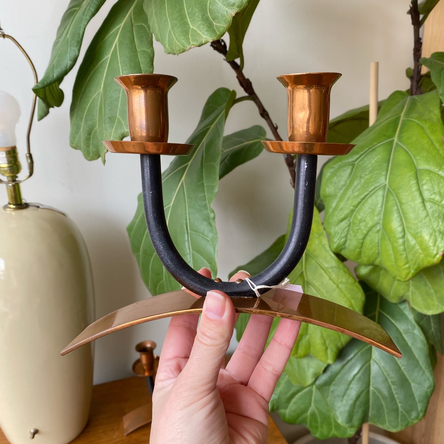Vintage MCM Copper + Iron Candle Holder