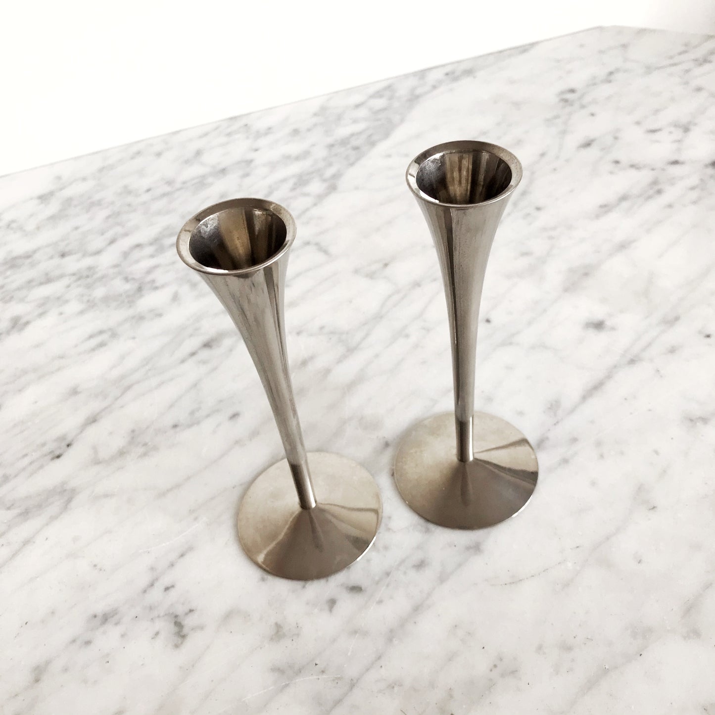 Pair of Slender Silver Candle Holders, Germany