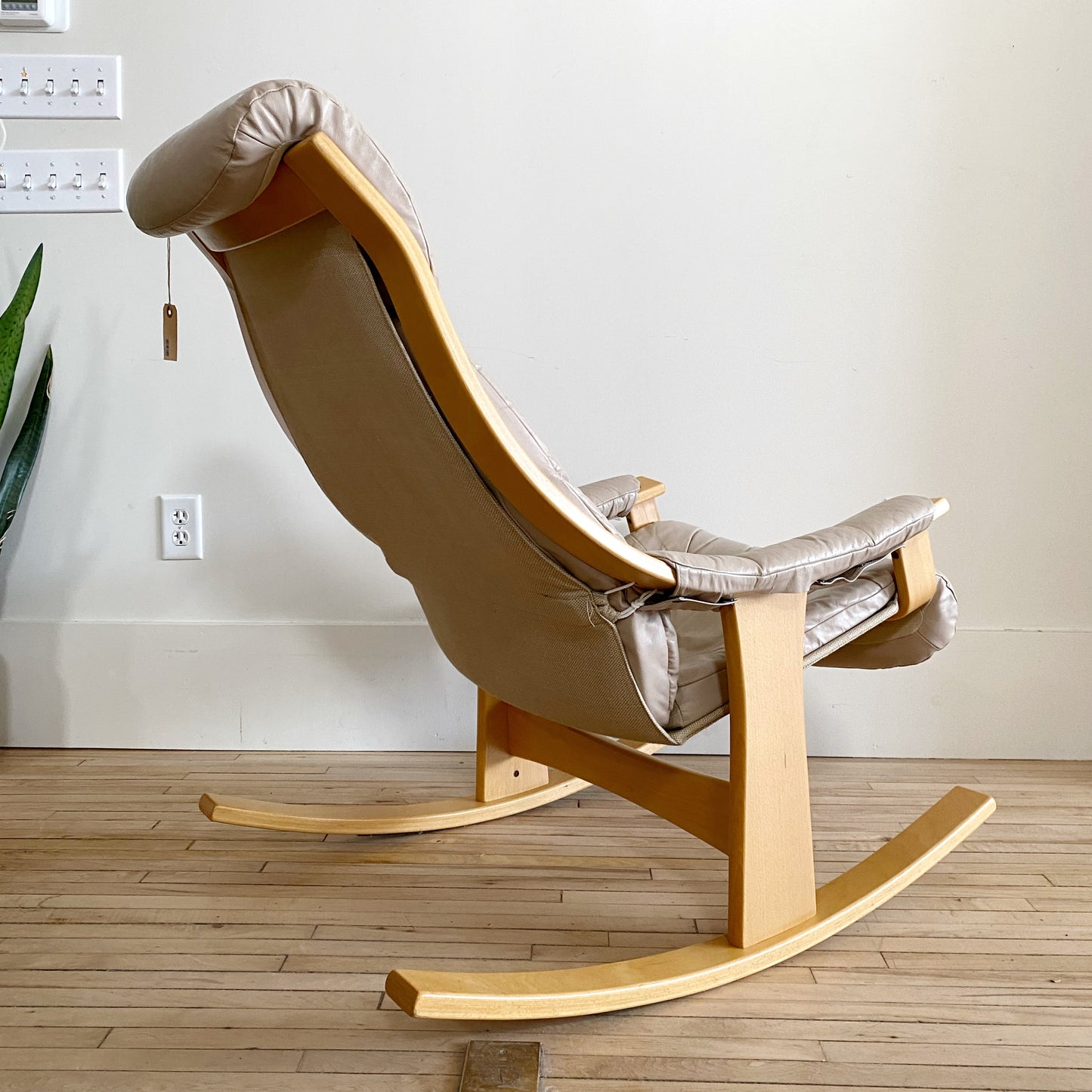 Vintage Scandinavian Leather Rocking Chair