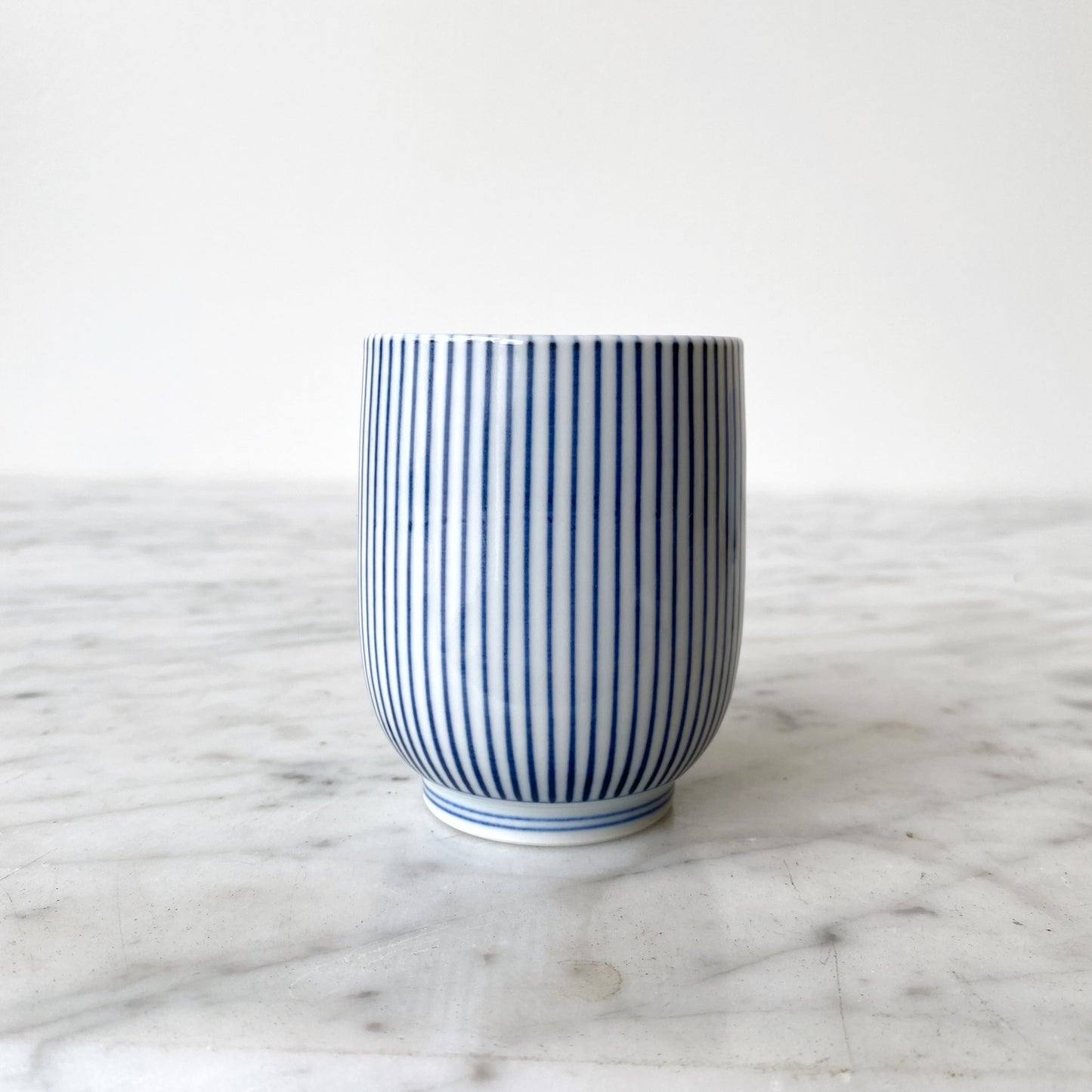Single Petite Blue Pinstripe Porcelain Cup
