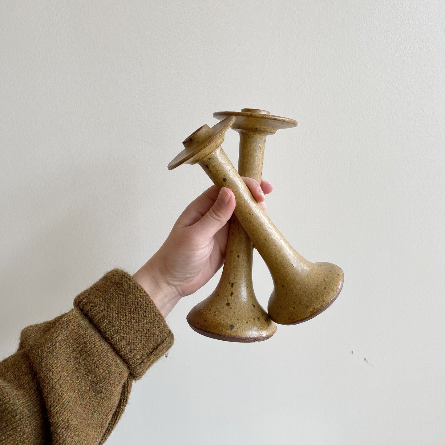 Pair of Vintage Stoneware Candle Holders