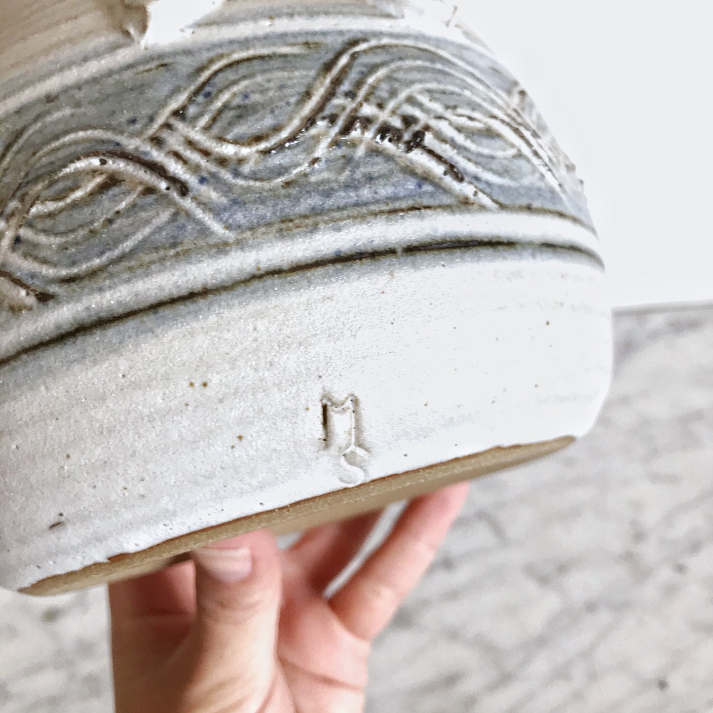 Vintage Pottery Vessel with Waves