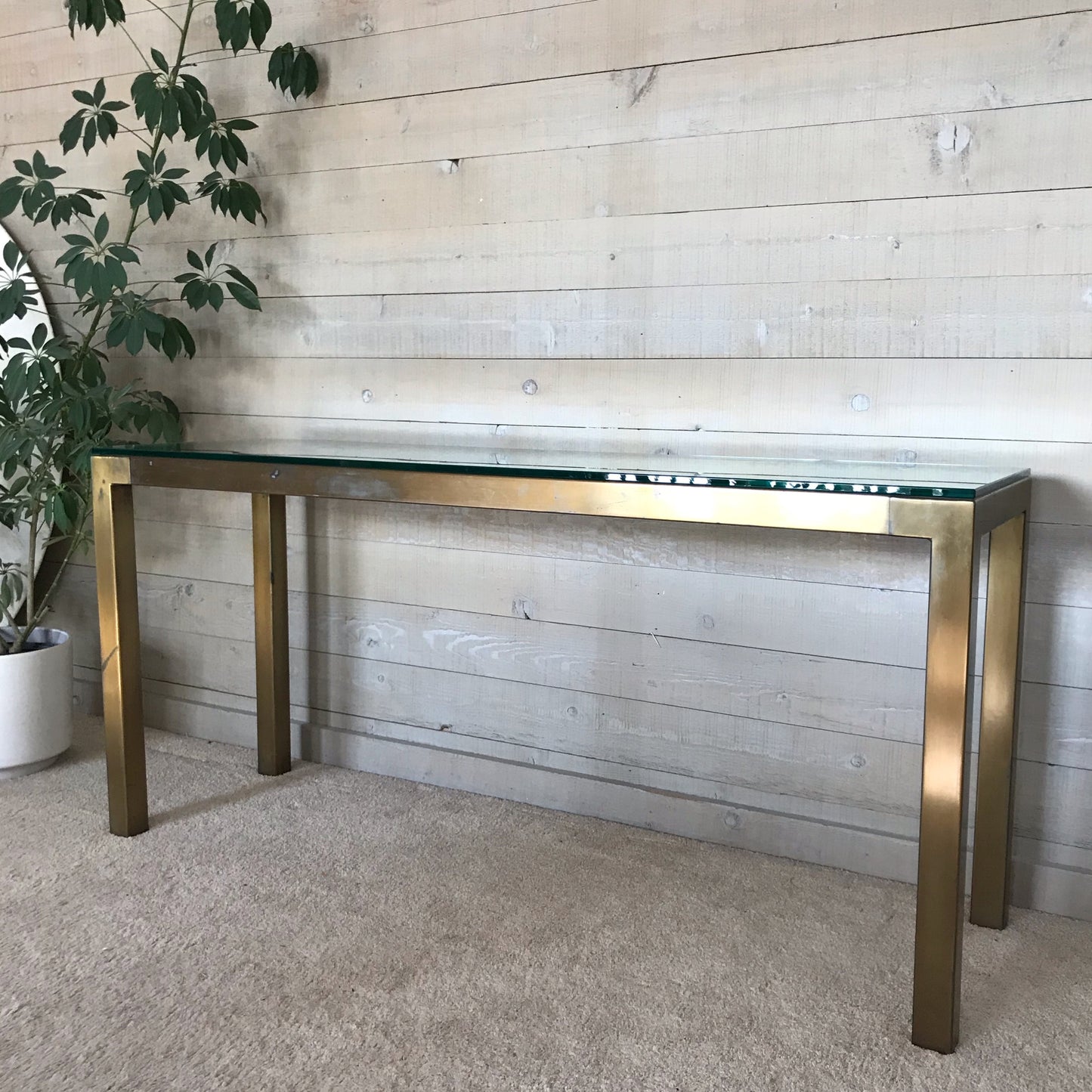 Vintage Gold + Glass Parsons Console Table