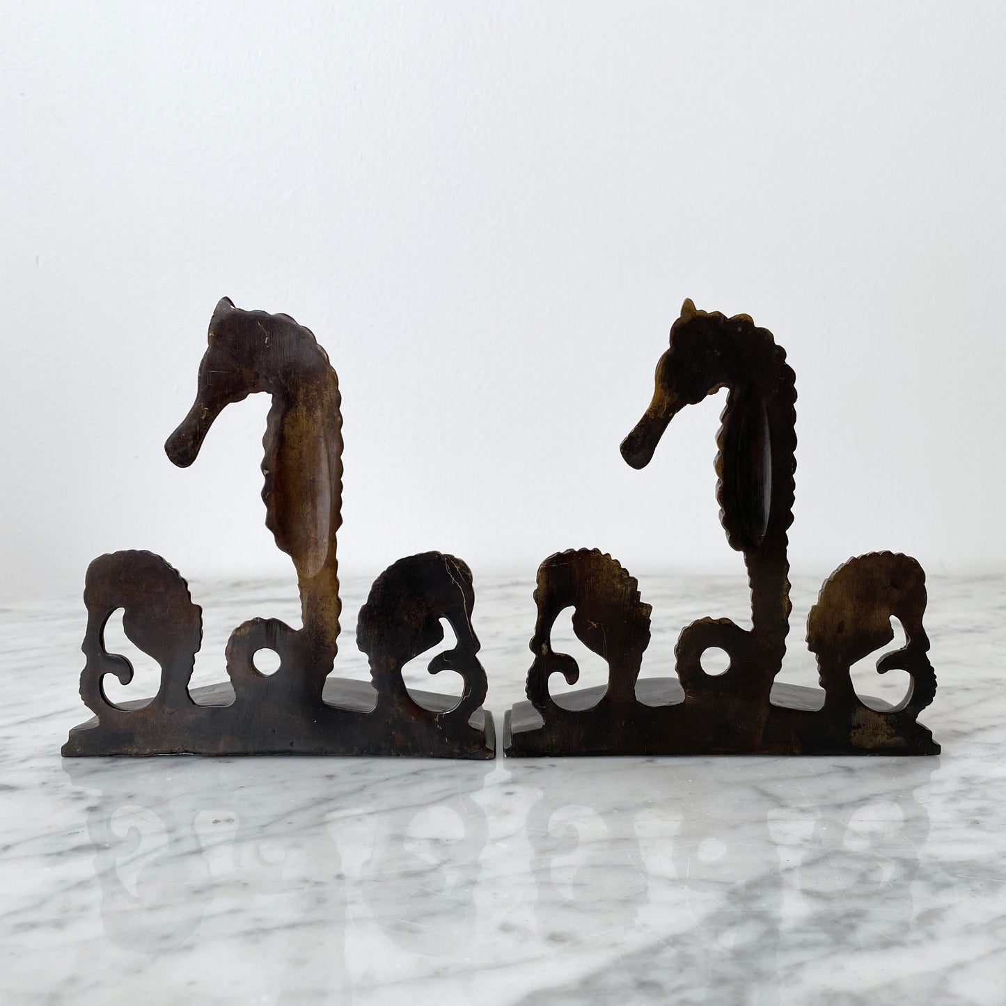 Pair of Vintage Solid Brass Seahorse Bookends