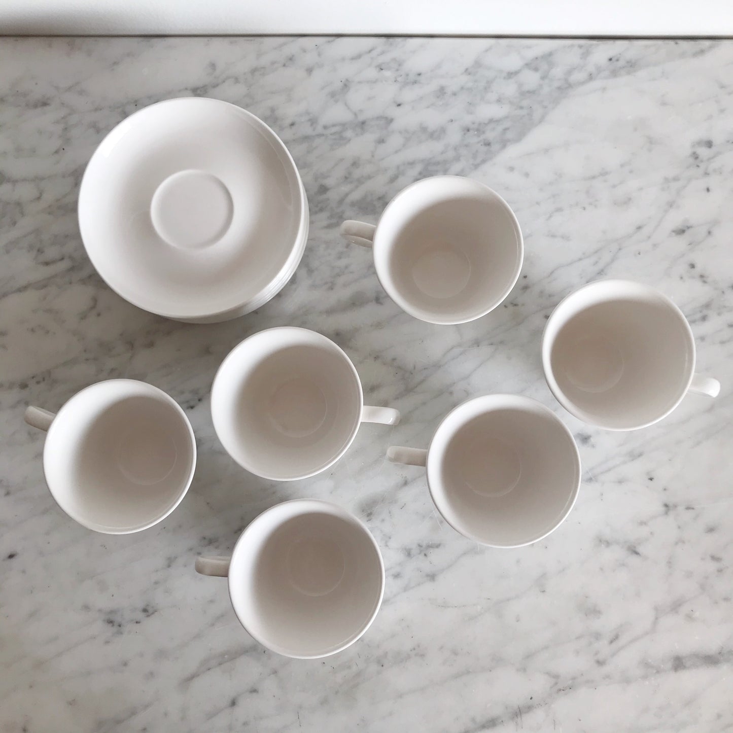 Vintage White Ceramic Cups + Saucers, 12-pc Set
