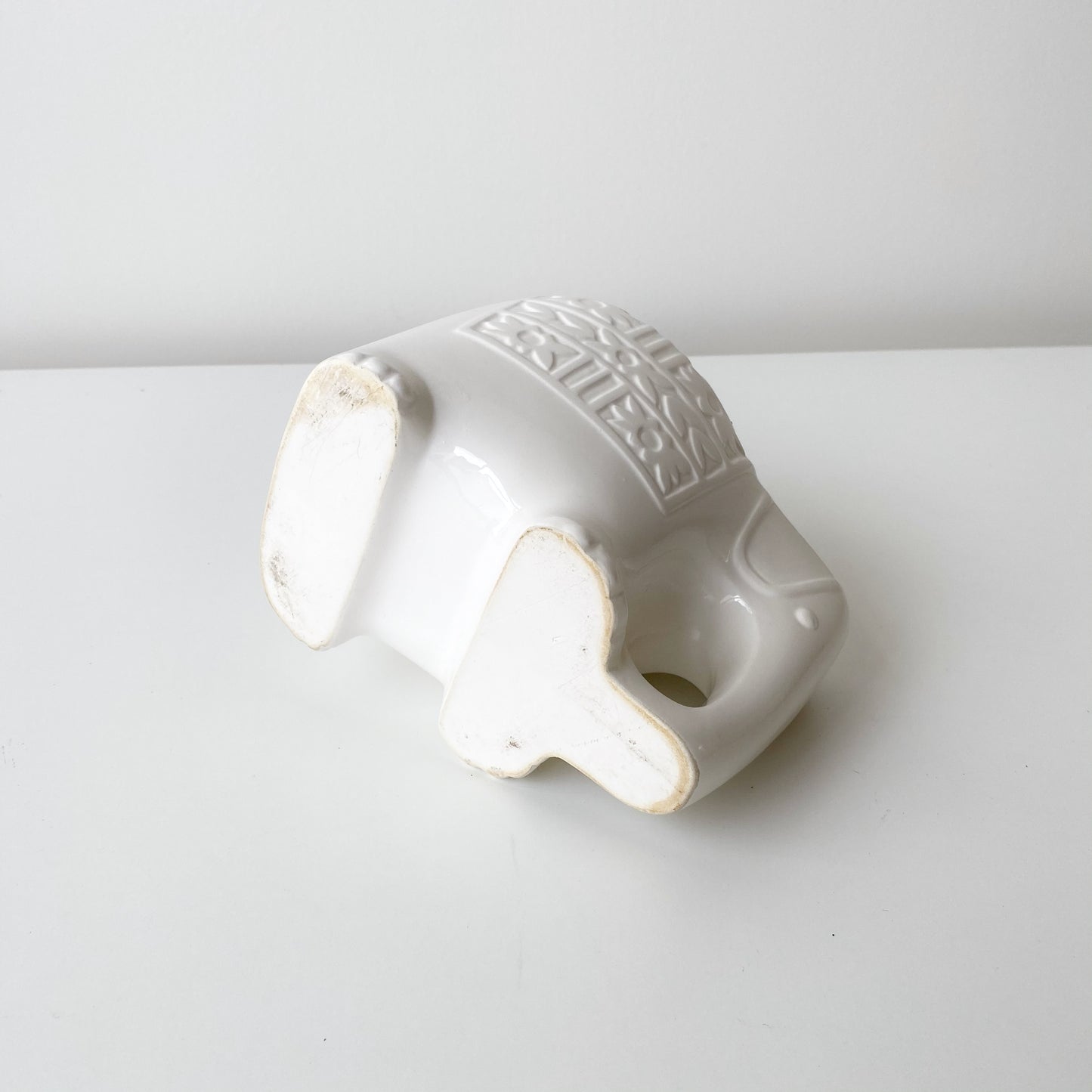 Vintage Scandinavian-Style White Ceramic Elephant Planter