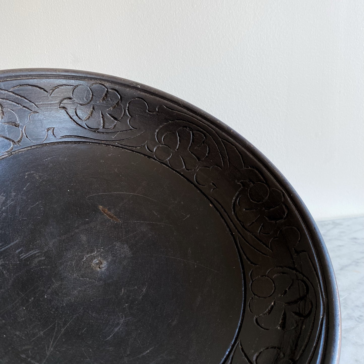 Found Decorative Carved Wood Bowl, Ebony