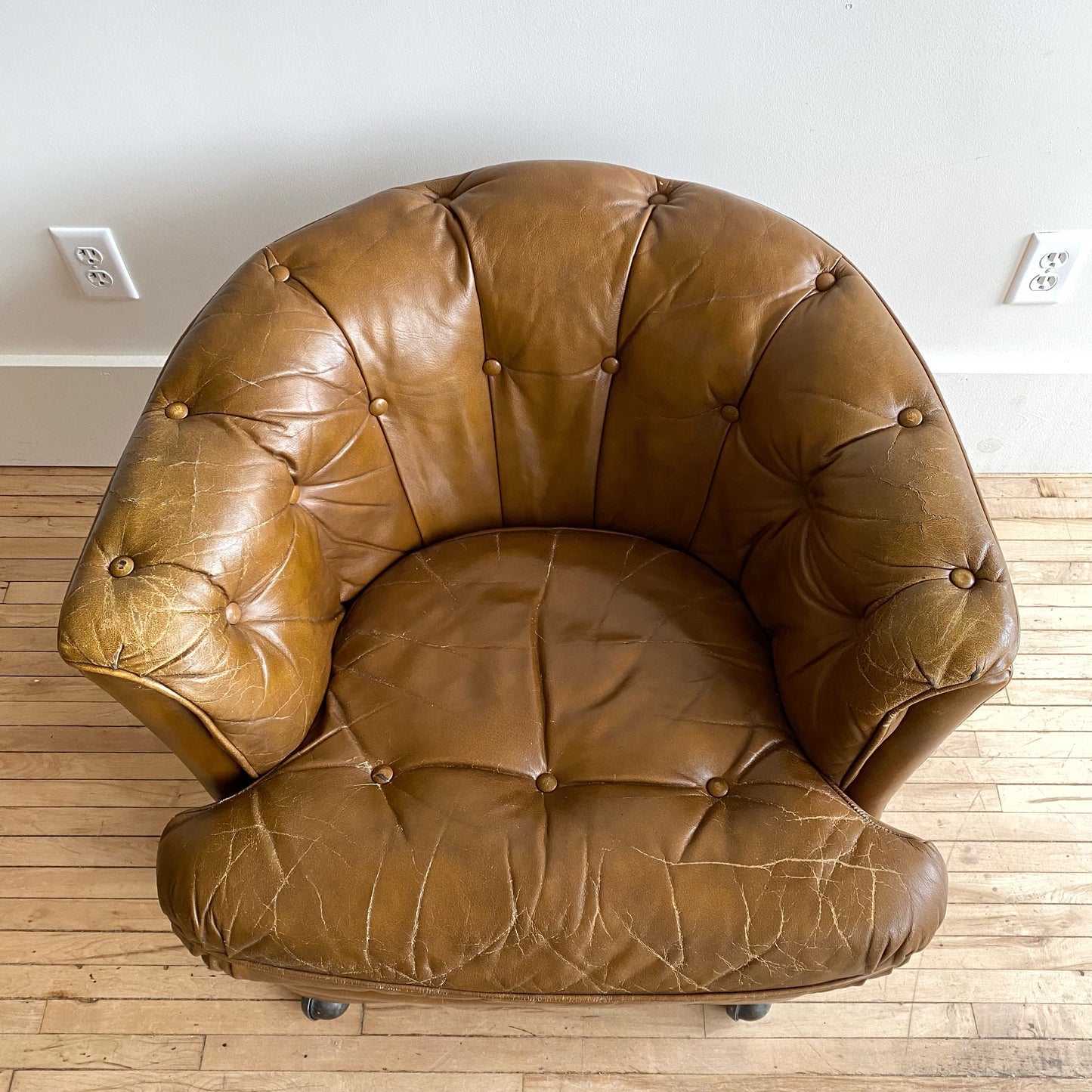 Vintage Tufted Leather Swivel Club Chair