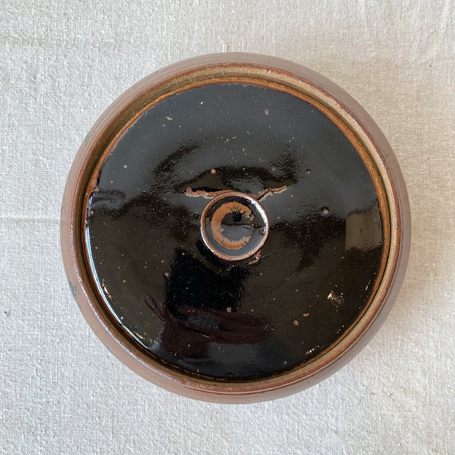 Large Vintage Stoneware Lidded Dish