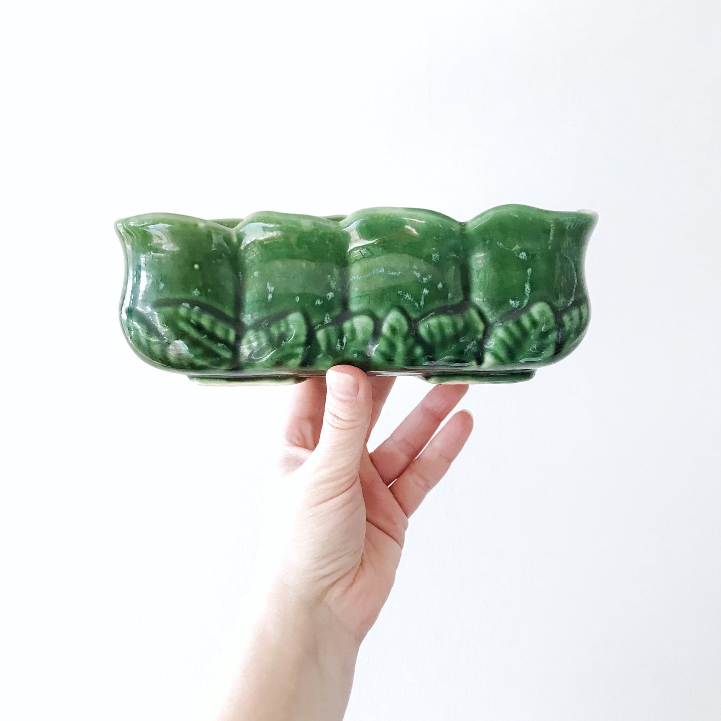 Vintage Leafy Green Ceramic Planter