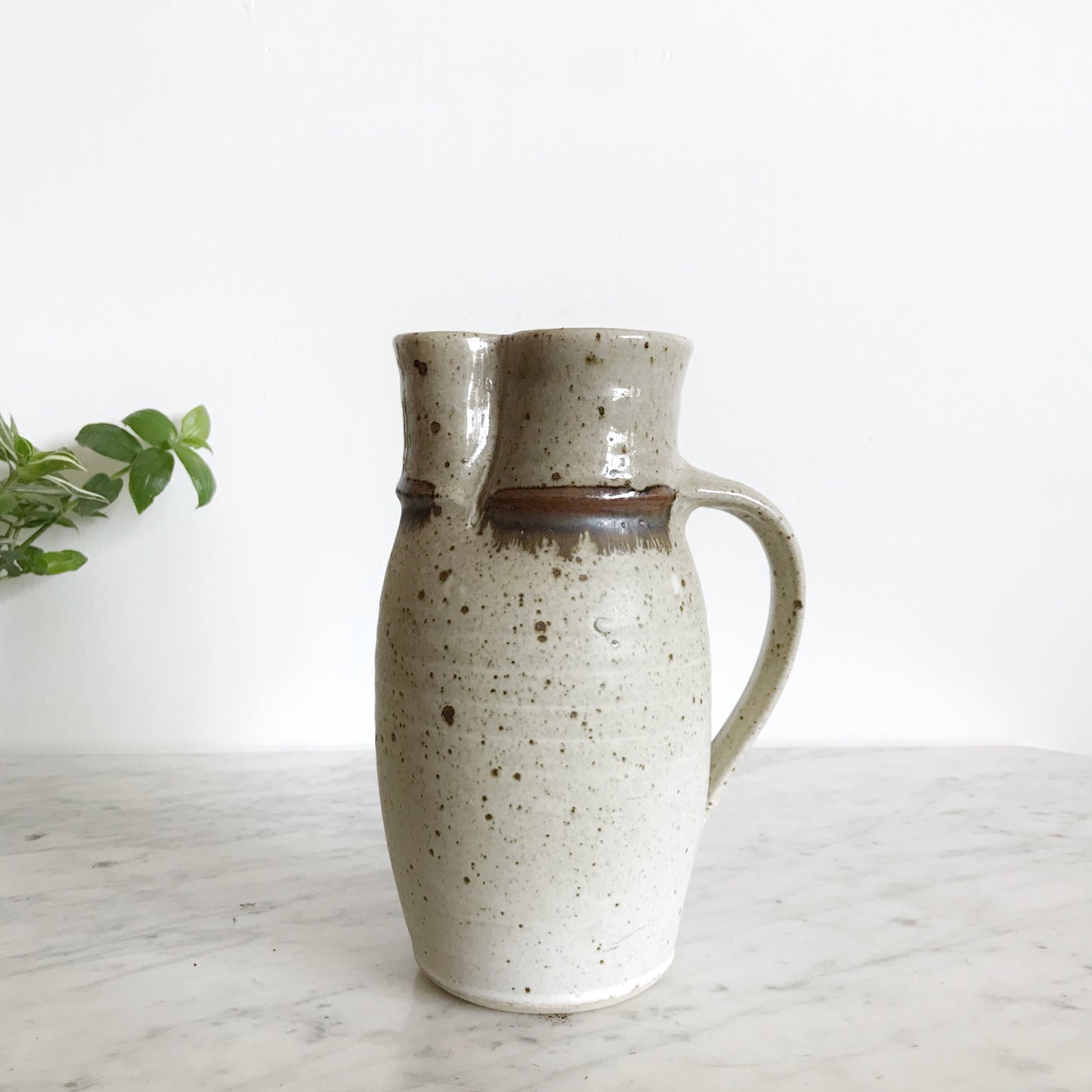 Large Vintage Speckled Pottery Pitcher