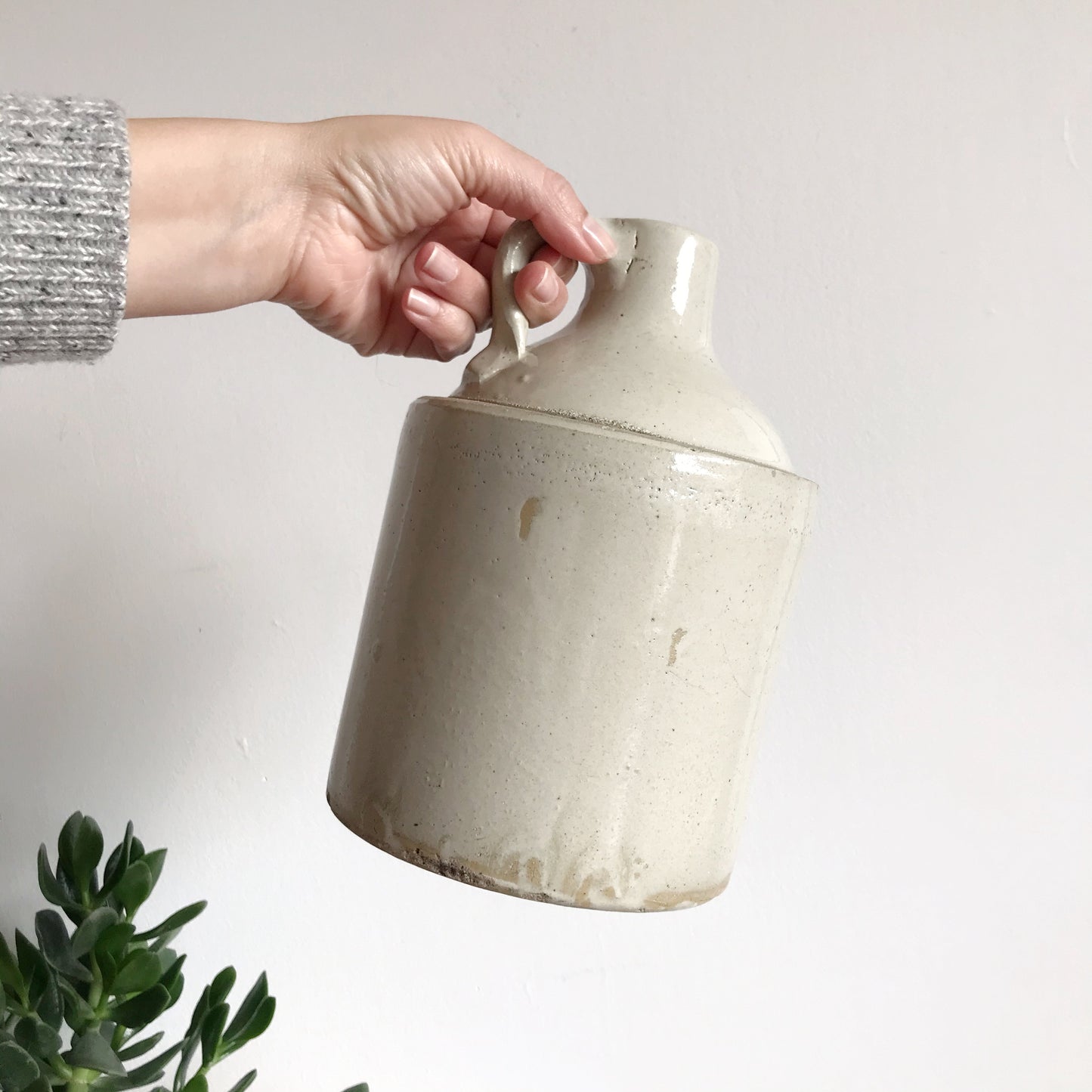 Simple Vintage Stoneware Jug with Handle