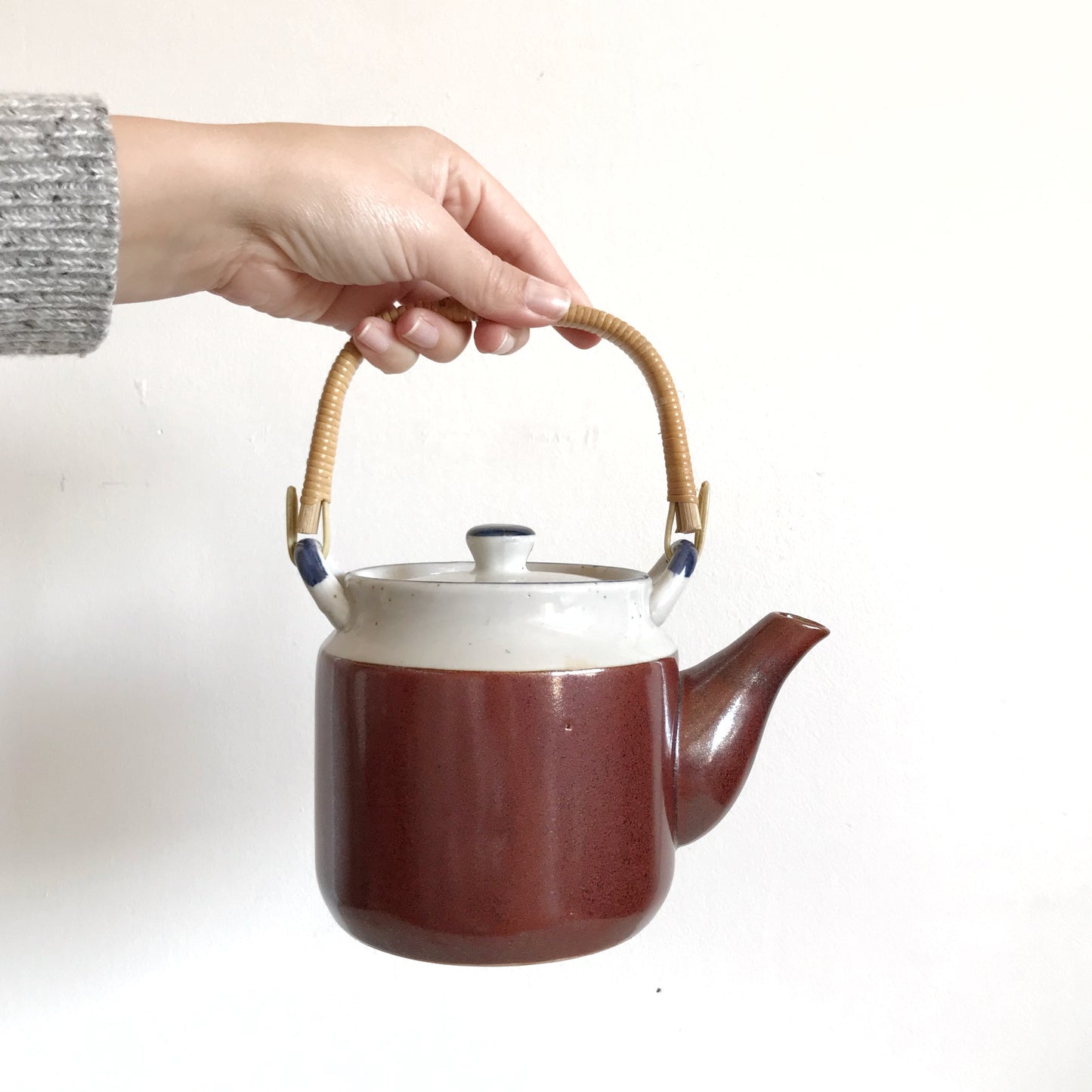 Vintage Ceramic Teapot with Wicker Handle