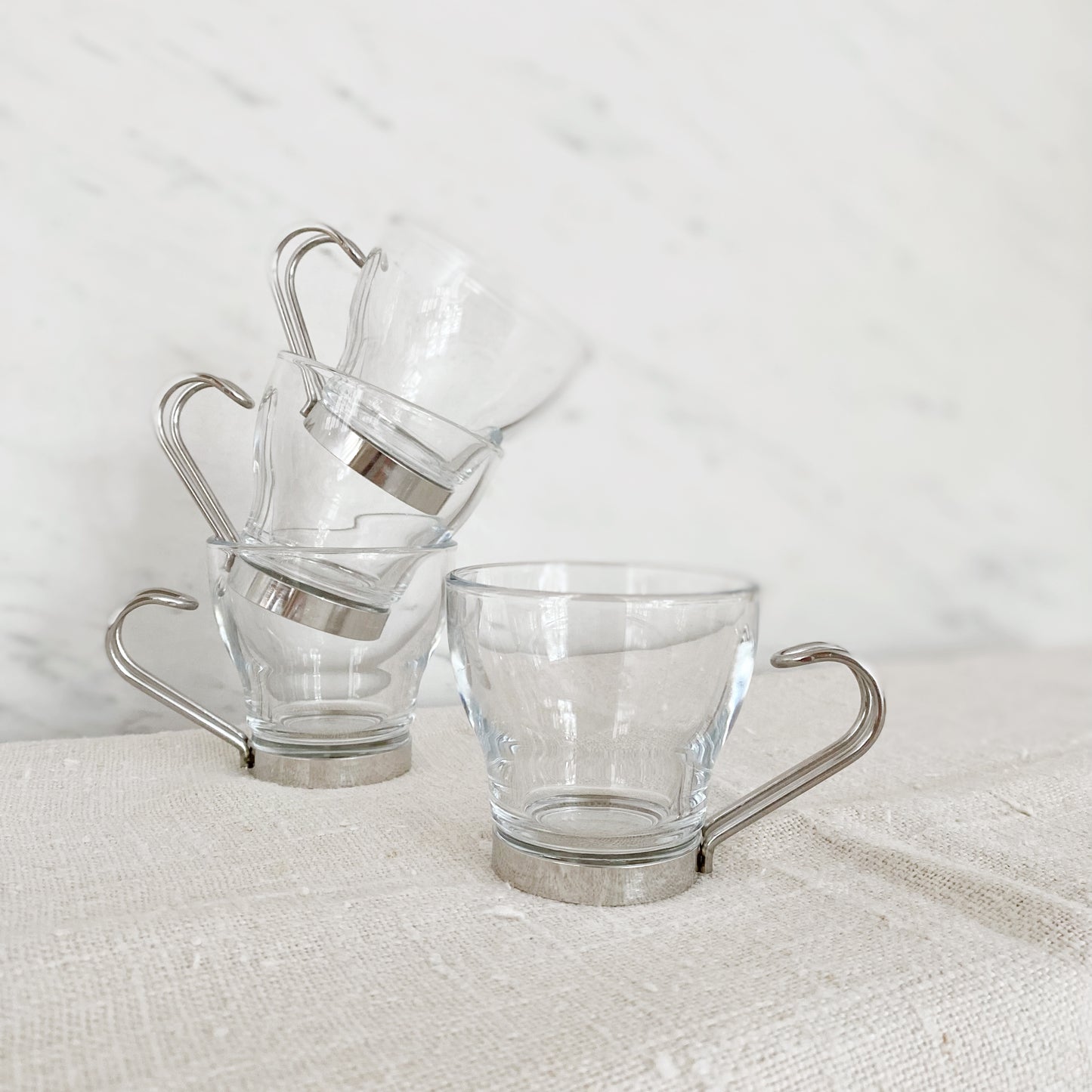 Vintage Set of 4 Italian Glass Cups with Metal Wire Handles