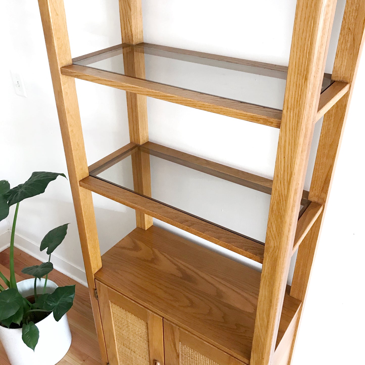 Vintage Oak Display Cabinet with Caning