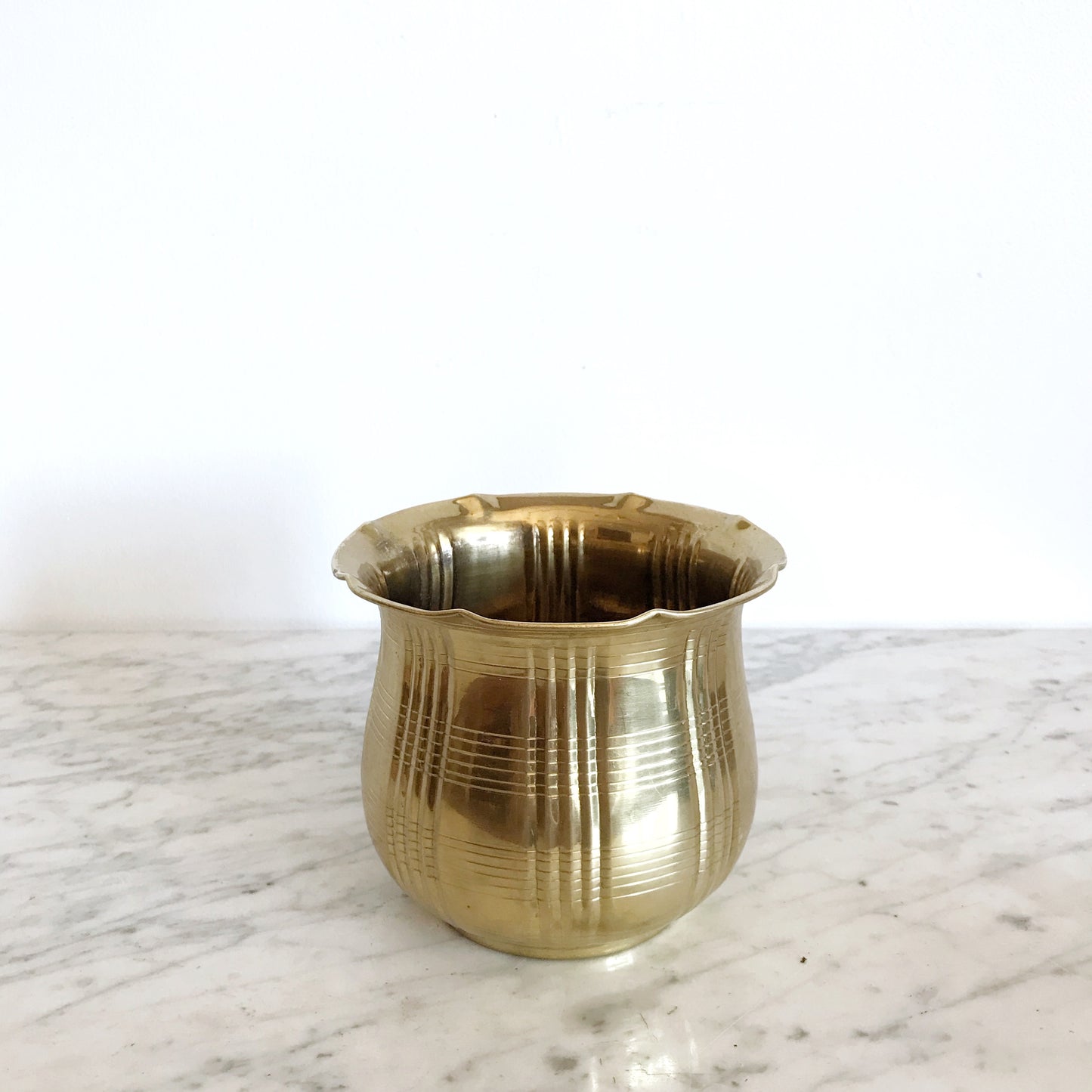 Vintage Brass Planter, Plaid Texture