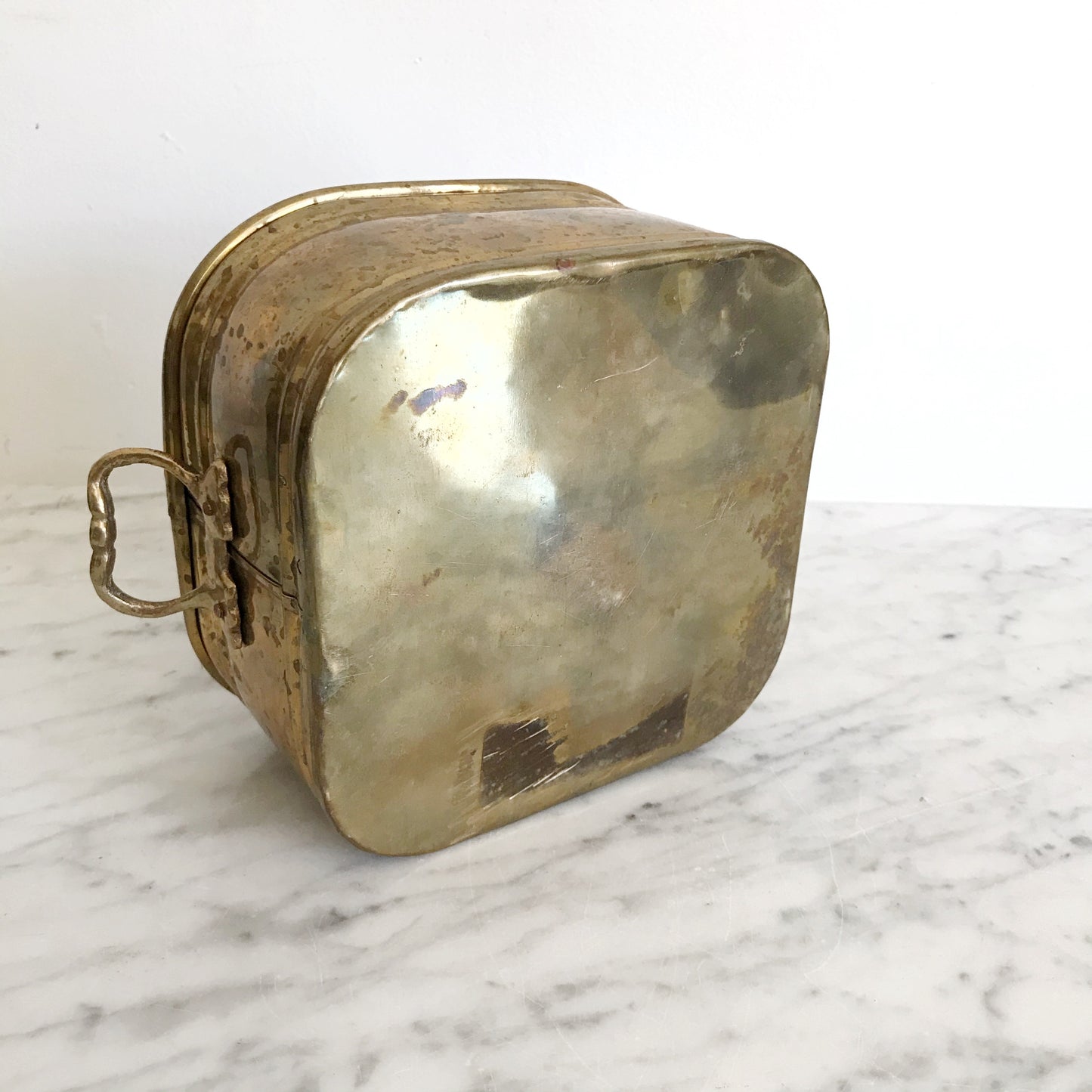 Vintage Square Brass Planter with Patina