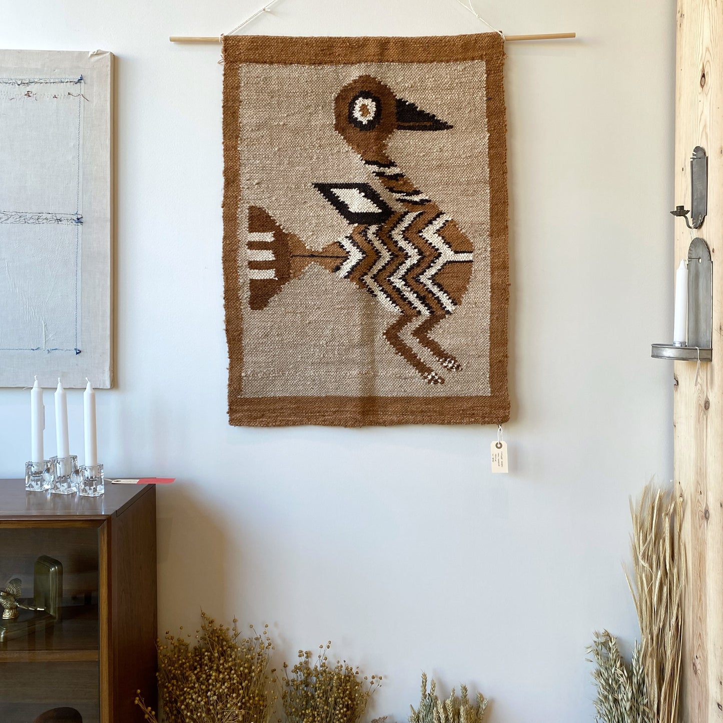 Vintage Woven Wall Hanging / Textile with Bird
