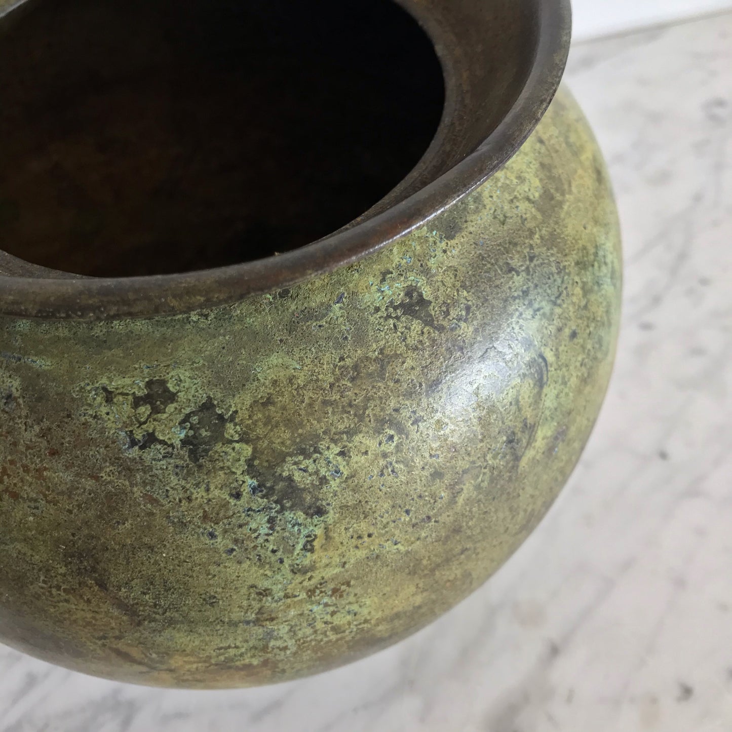 Large Found Metal Vase with Patina