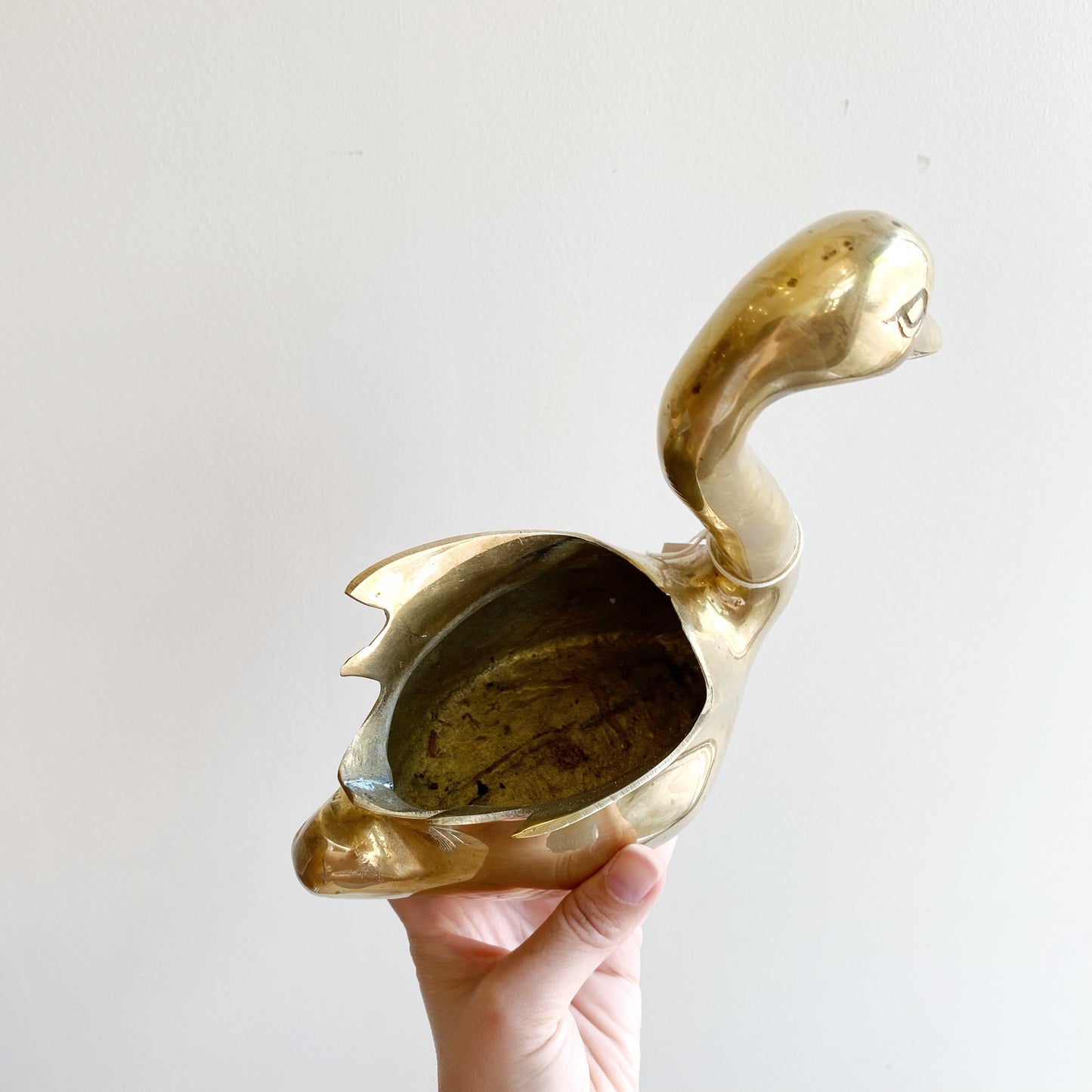 Large Vintage Brass Swan Planter
