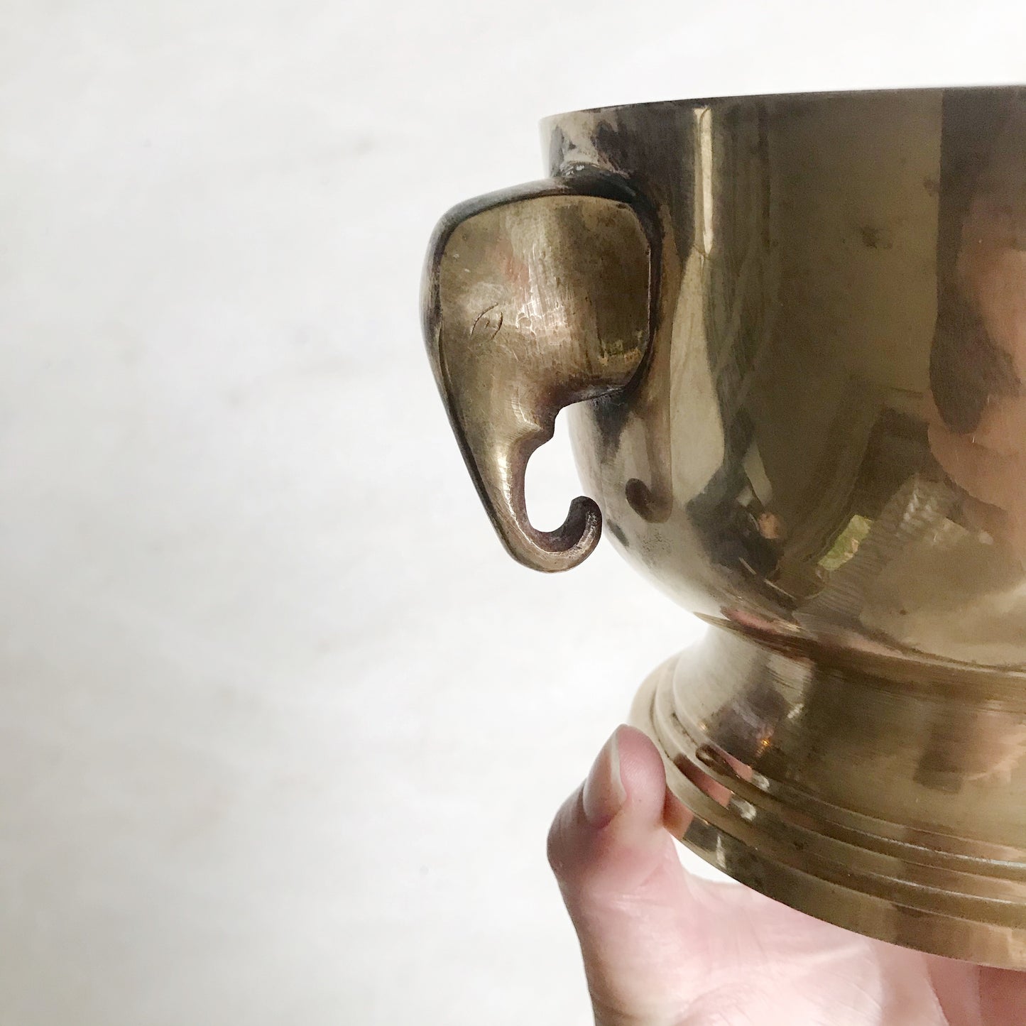 Vintage Footed Brass Bowl with Elephants