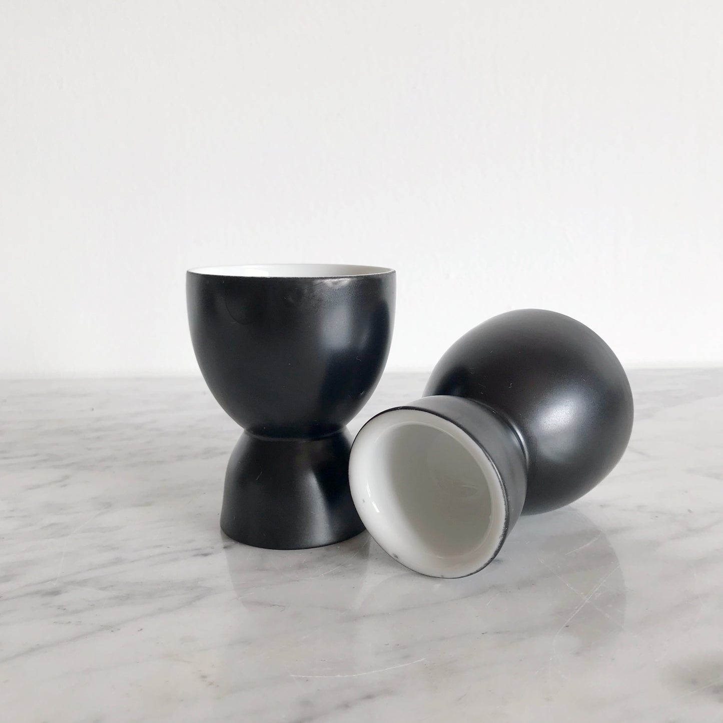 Pair of Vintage MCM Black + White Egg Cups