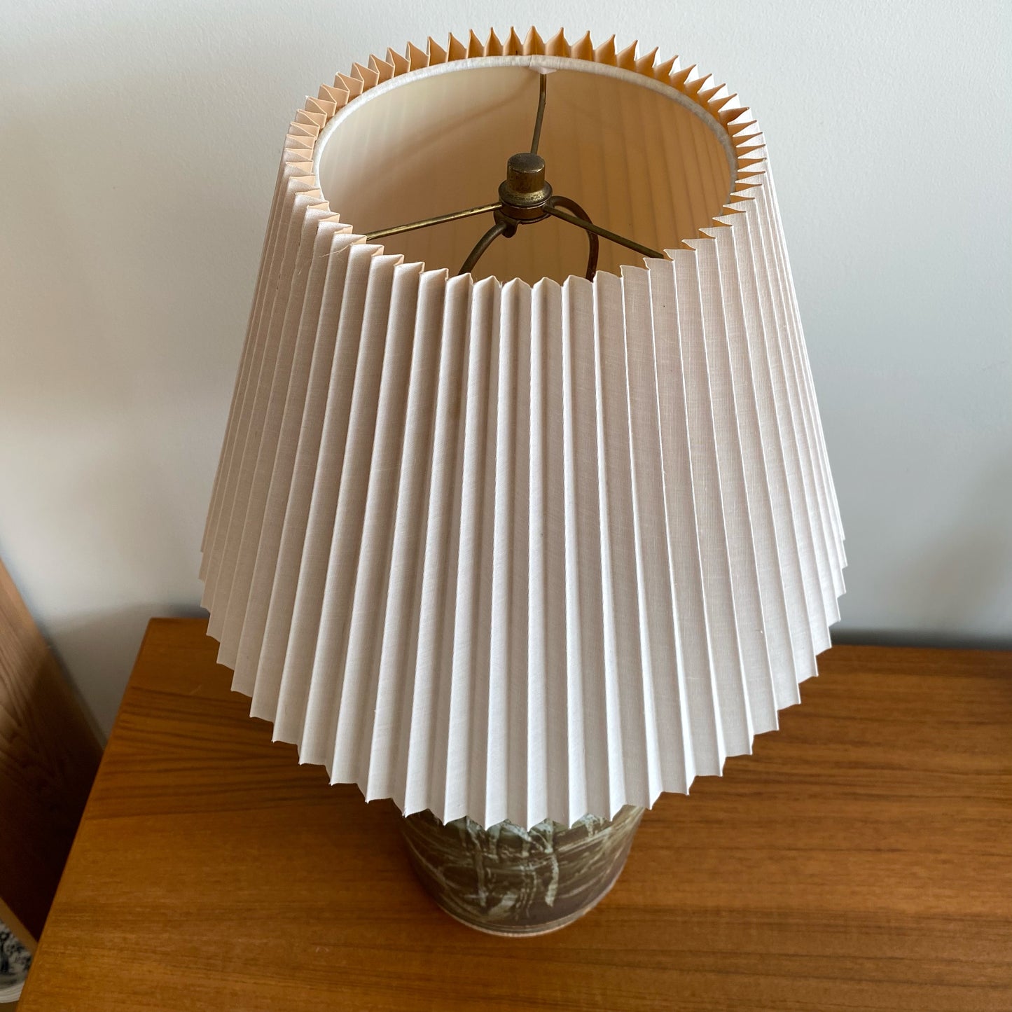 Vintage Studio Pottery Lamp with Pleated Shade