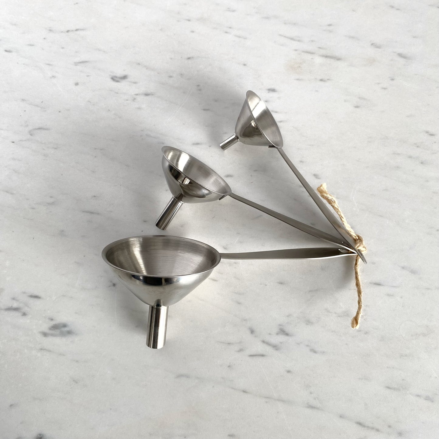 Trio of Found Stainless Steel Funnels